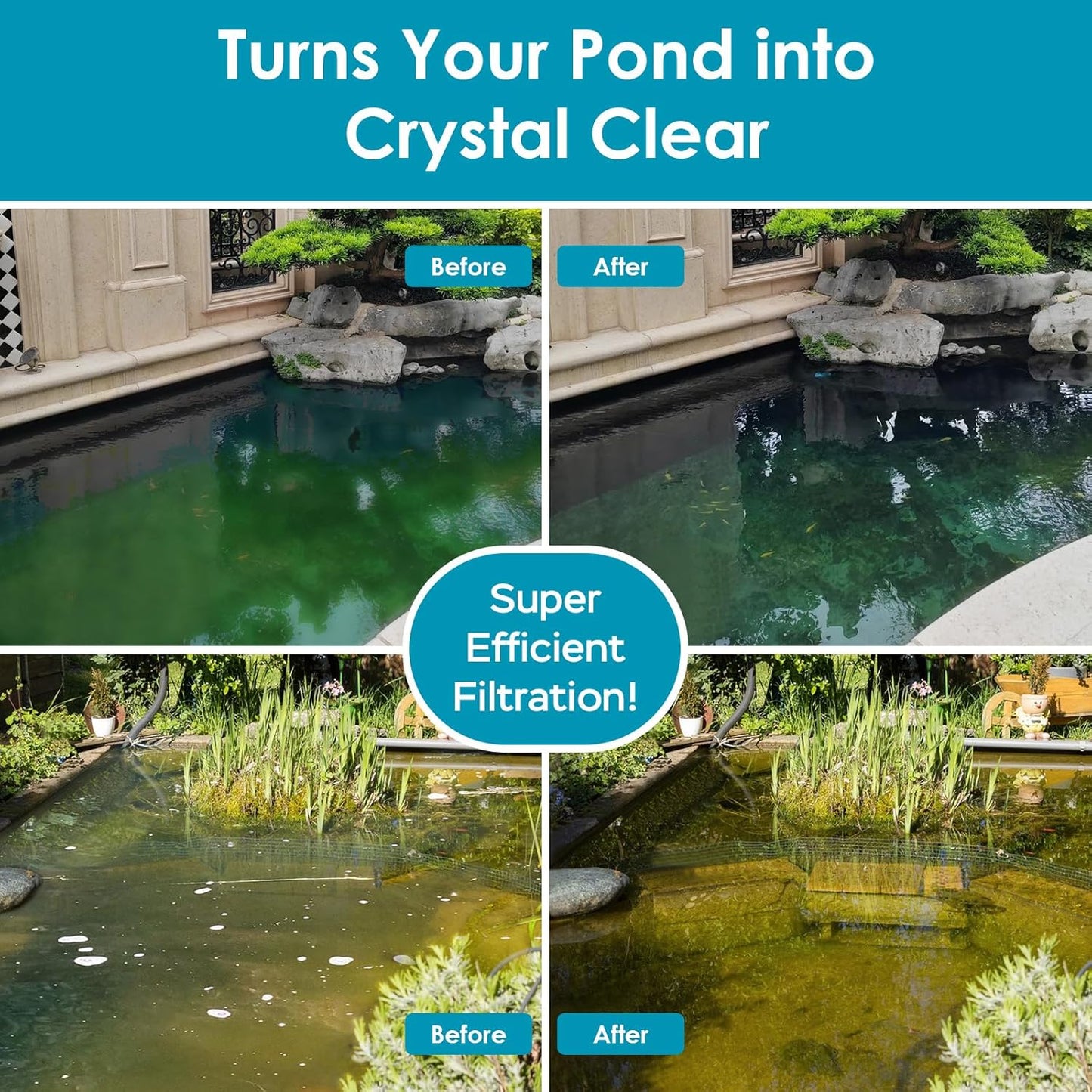 AquaMiracle All-in-1 Pond Fountain Kit 550GPH with 3-Spray Patterns Pond Filters System for Outdoor Ponds with Auto-Color LED & U - V Light to Clean Green Water Fountain Pump for 200-500 Gallon Ponds