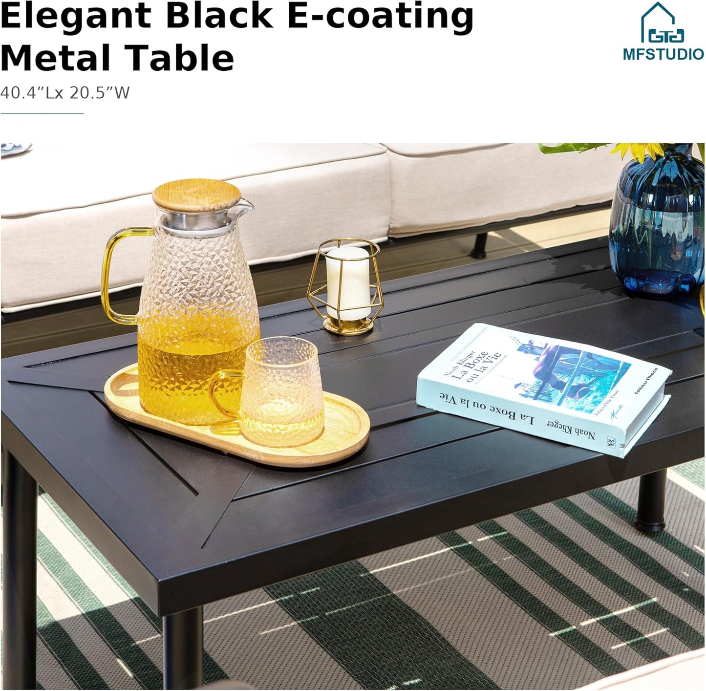 MFSTUDIO 7 Seats Large Metal Patio Conversation Sets, 6 Pieces Outdoor Patio Furniture Sofa with 4 Motion Chairs, 1 Sofa(3-seat) and Table for Outside Balcony Backyard Poolside