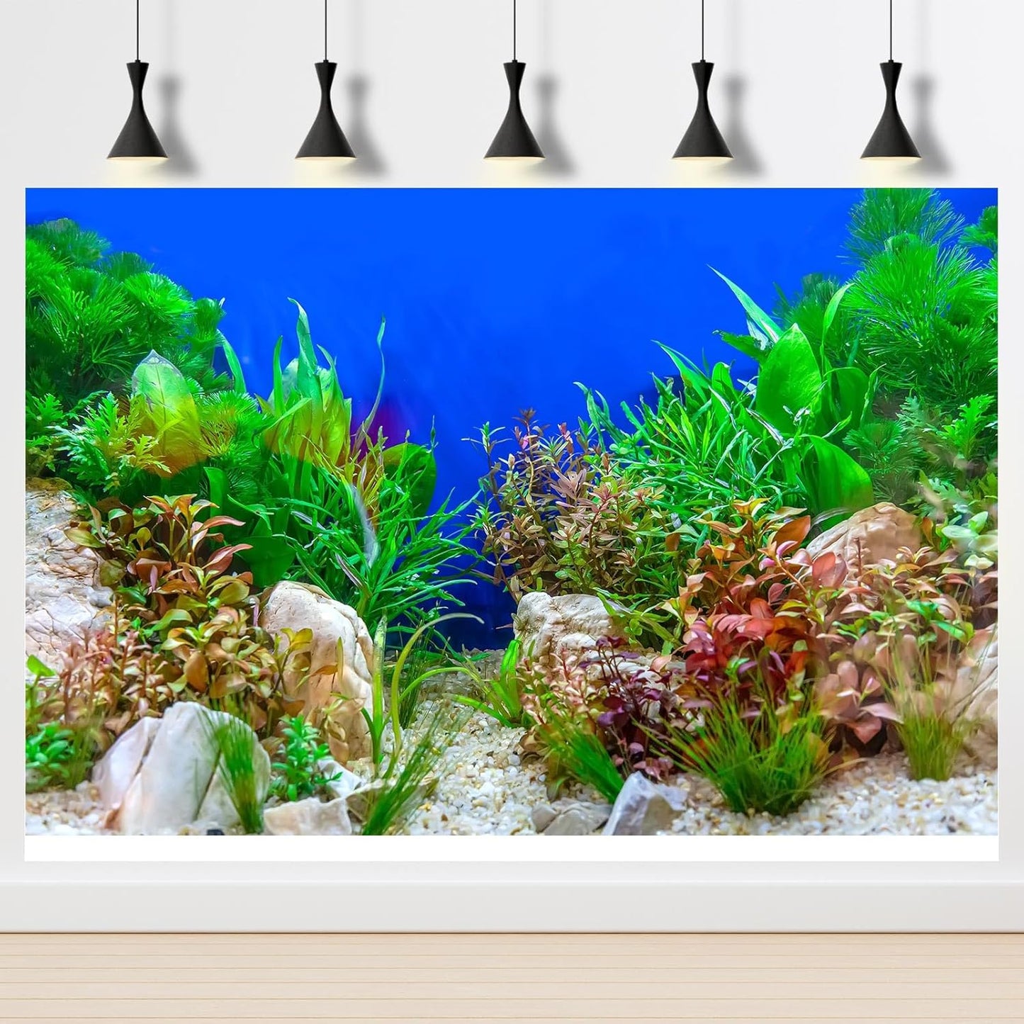 Aquarium Background Green Aquatic Plant Stone River Bed and Lake Fish Tank Background Decor Underwater Grass Leaves with Pebble Aquarium Backdrop Perfect Fish Tank Decors Vinyl 48x20in