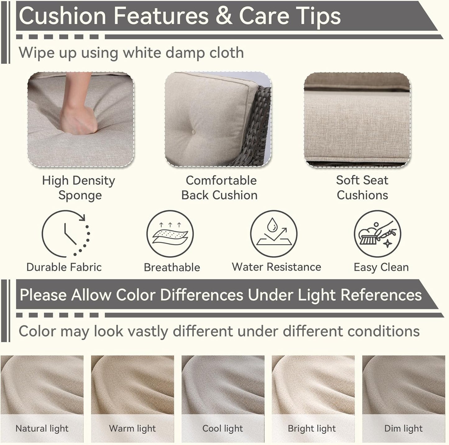 3 Pieces Outdoor Patio Chairs Set - Wicker Patio Conversation Sets with 1 Side Table, Olefin Fabric Cushions Suitable for Backyard Deck and Porch,Beige