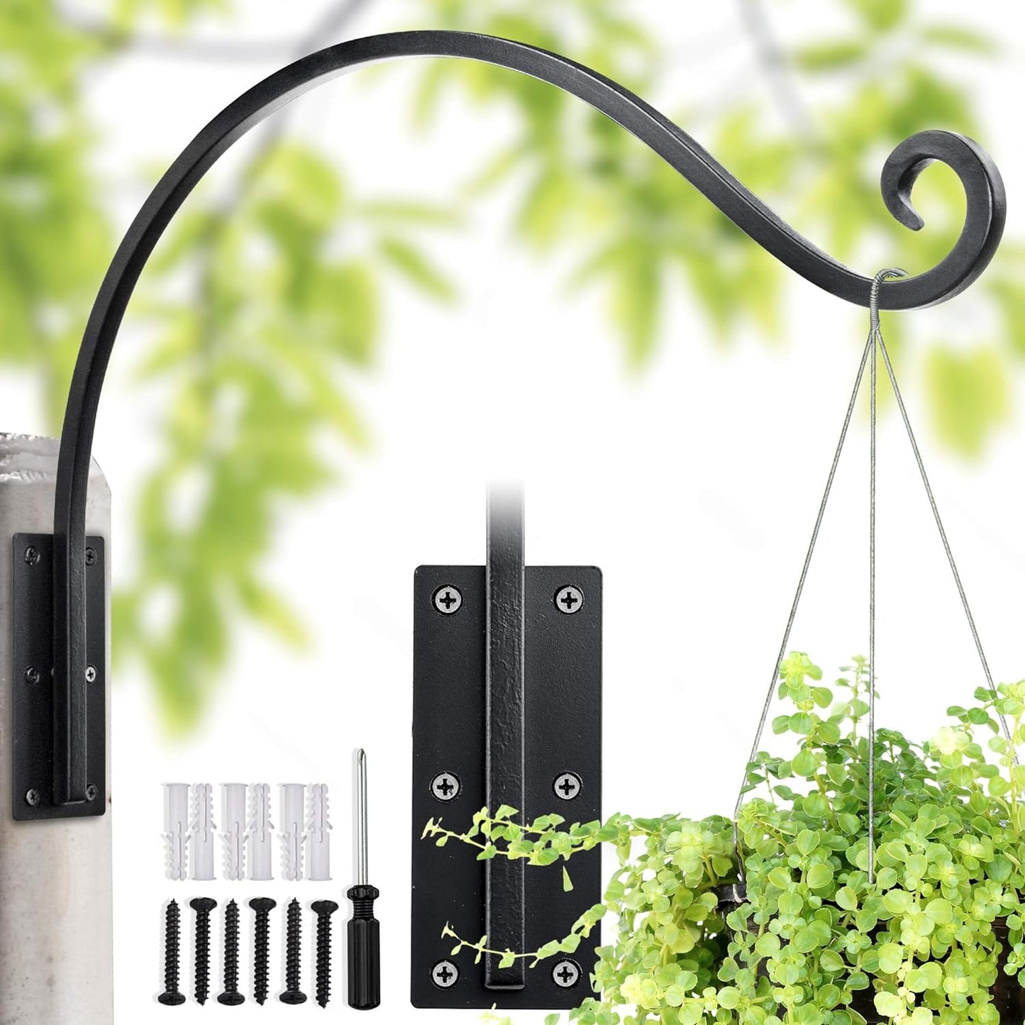 Heavy Duty Plant Hanger Bracket (22"/Black) Outdoor Hand-Forged Hanging Plant Bracket Durable and Stable Bird Feeder Hanger
