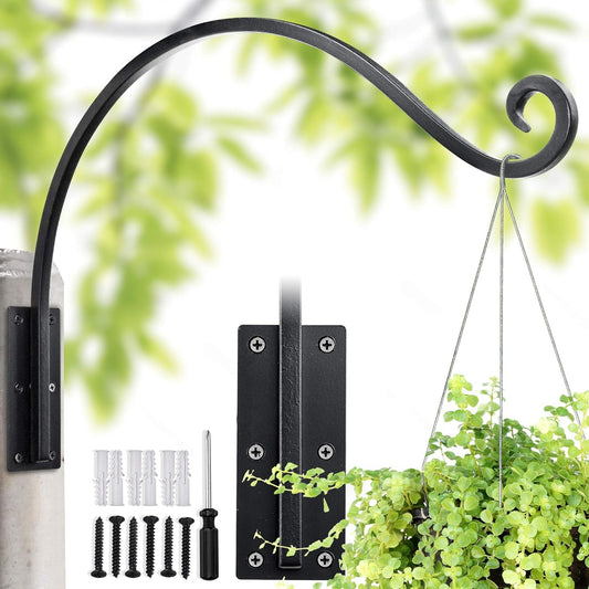 Heavy Duty Plant Hanger Bracket (22"/Black) Outdoor Hand-Forged Hanging Plant Bracket Durable and Stable Bird Feeder Hanger