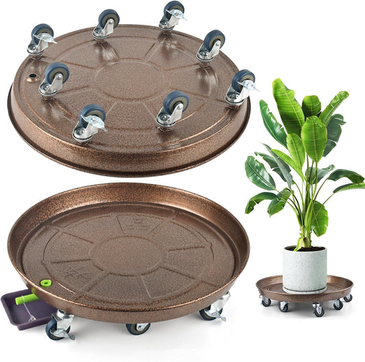 PACETAP 2Pack 20'' Extra Large Plant Stand with Lockable Wheels, Heavy-Duty Metal Plant Caddy with Casters for Indoor and Outdoor