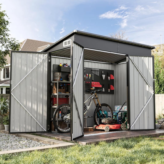 Aoxun 7' x 4' Shed 140 CU.FT Outdoor Waterproof Storage Shed with Triple Lockable Door Garden Metal Tool Shed for Outside