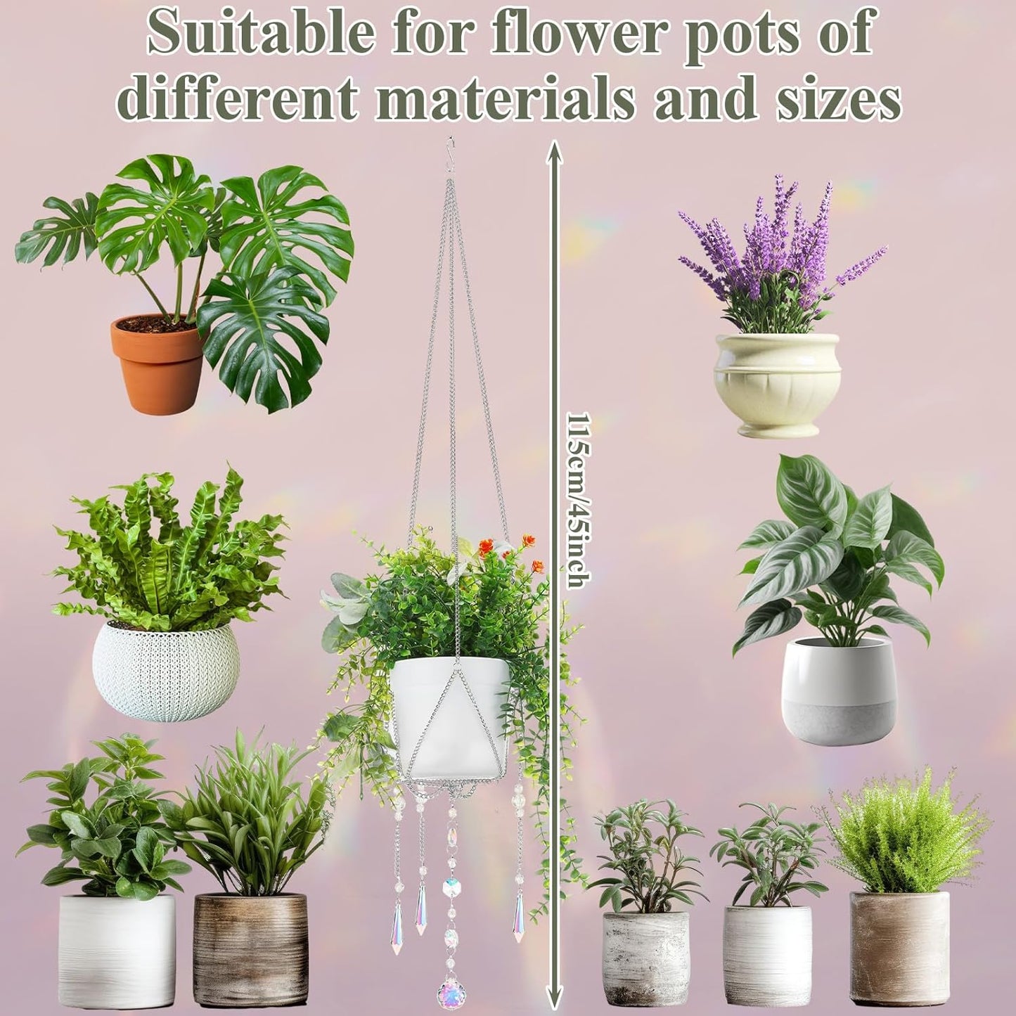 Chunful 3 Pack Sun Catcher Plant Hanger with Beads and Glass Crystal Beaded Plant Hanger Sun Catchers Kit Hanging Basket Accessories for Indoor Home Rainbow Decor, Pots Not Included (Silver)