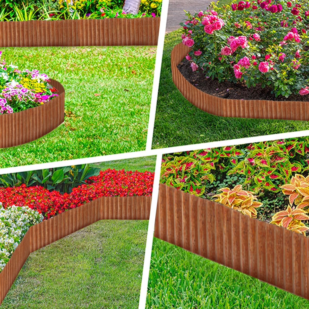 Landscape Edging Border 12inch x 20ft- Corrugated Metal Garden Edging - Lawn Edging Borders - Galvanized Edging Long Strips Yard Border for DIY Flower Beds, Plants, Walkways-Brown