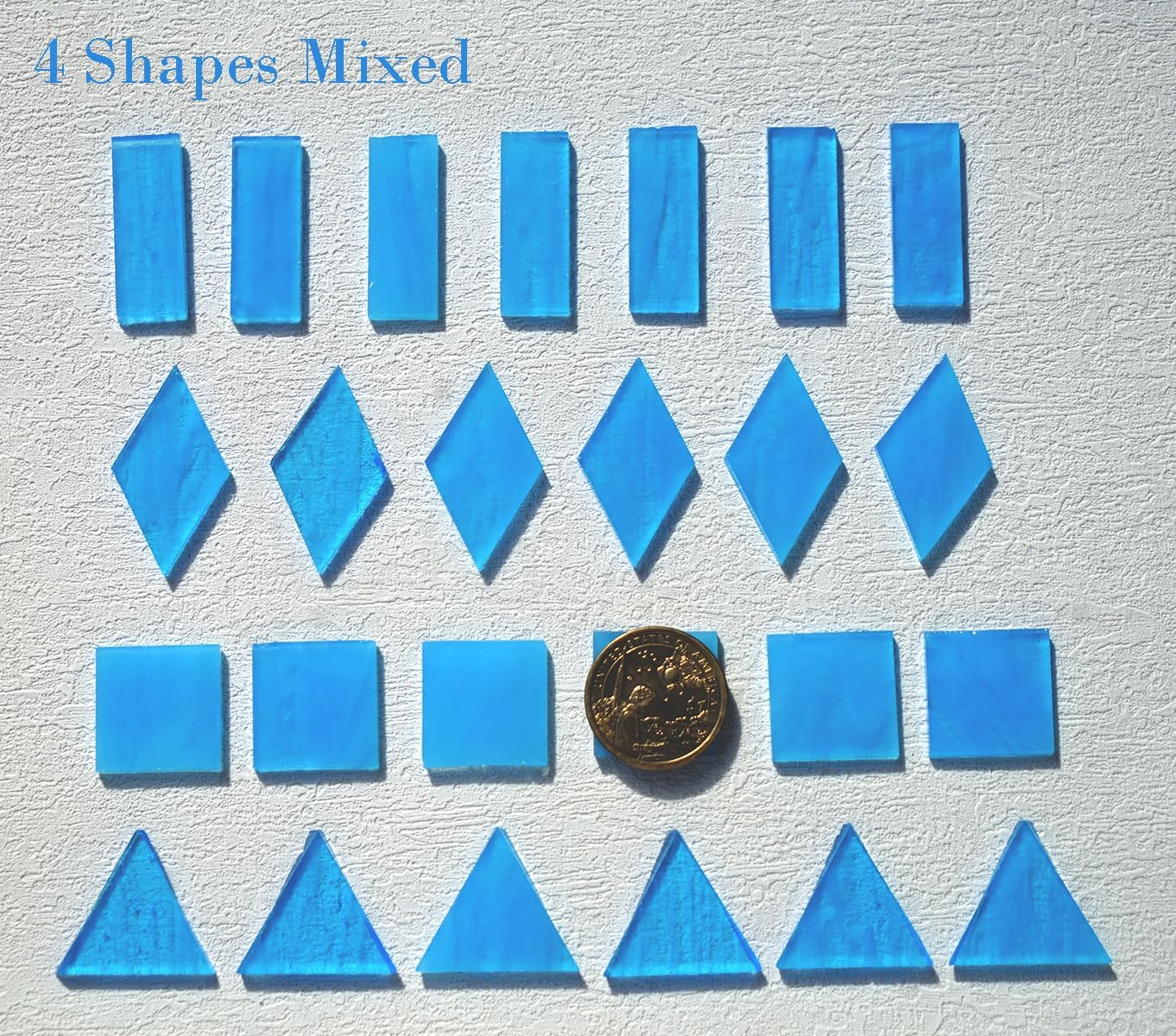 70pcs Transparent Glass Mosaic Tiles, 200g Large Size Stained Glass Pieces for DIY Mosaic Craft Supplies, 4 Shapes Mosaic Glass Tiles for Mosiac Present, Light Blue