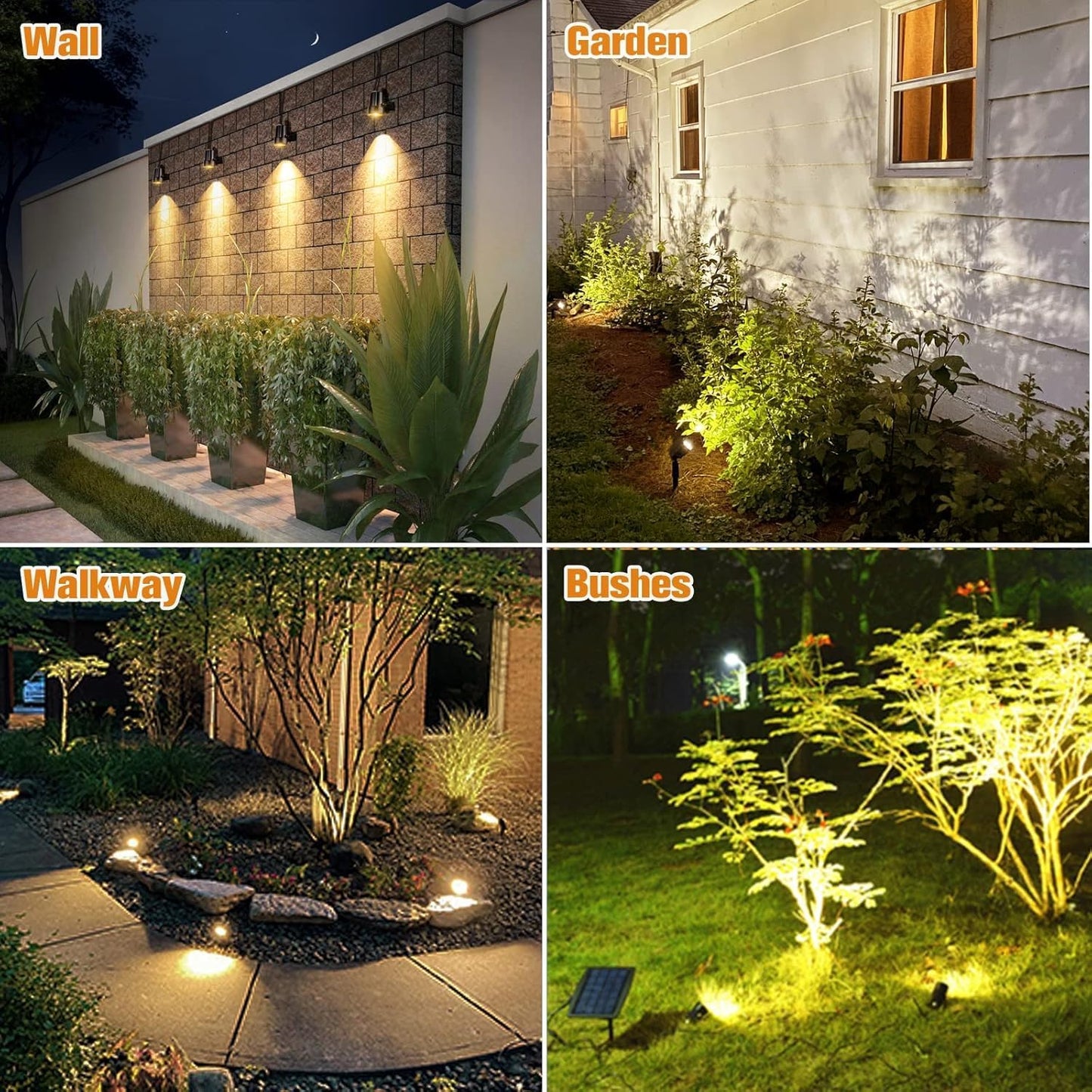 APONUO Metal Solar Spot Lights Outdoor with 9.8ft Cable Solar Powered Landscape Lighting Low Voltage IP65 Waterproof Auto On/Off for Outside Garden Yard Landscape Pathway Garage-Warm White(4-in-1)