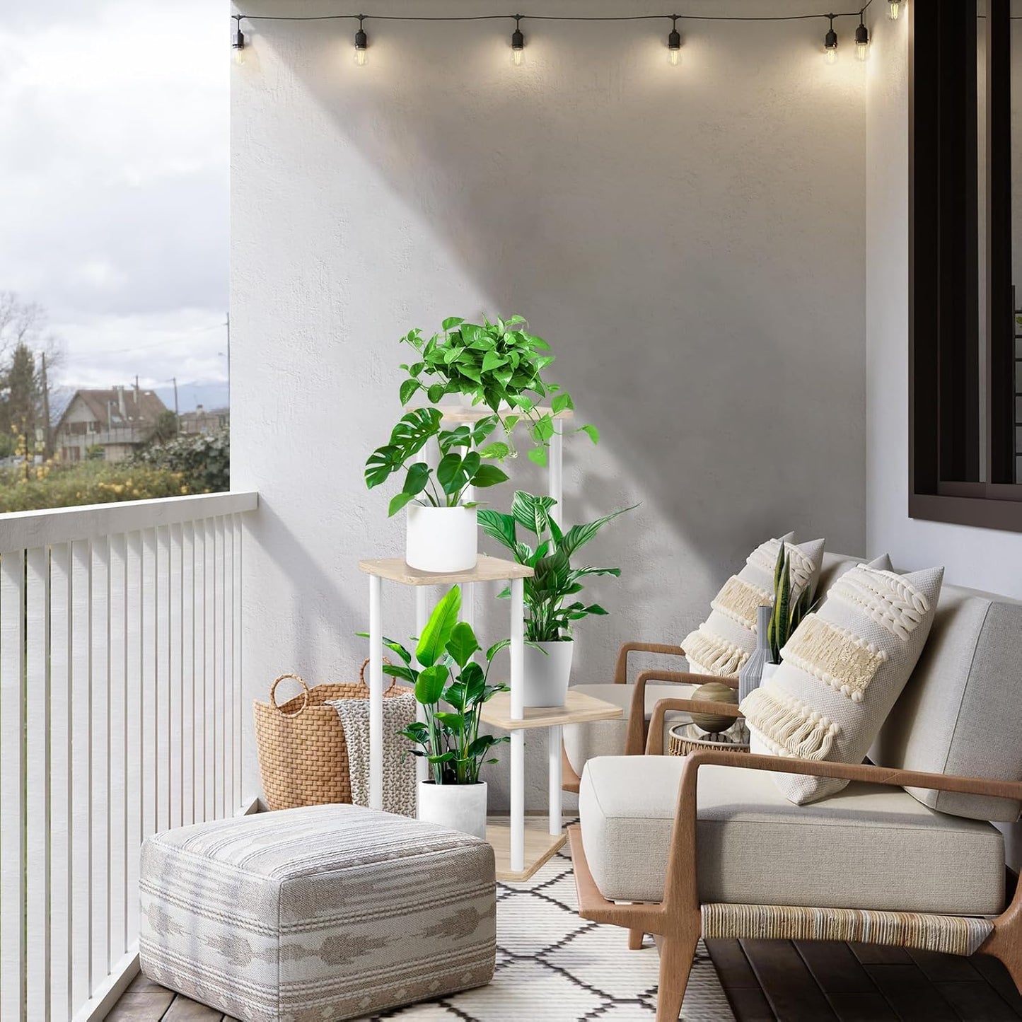 4 Tier Indoor Plant Stand Flower Shelf for Multiple Plants Corner, Tall Flower Holders for Patio Garden Living Room Balcony Bedroom(White Oak)