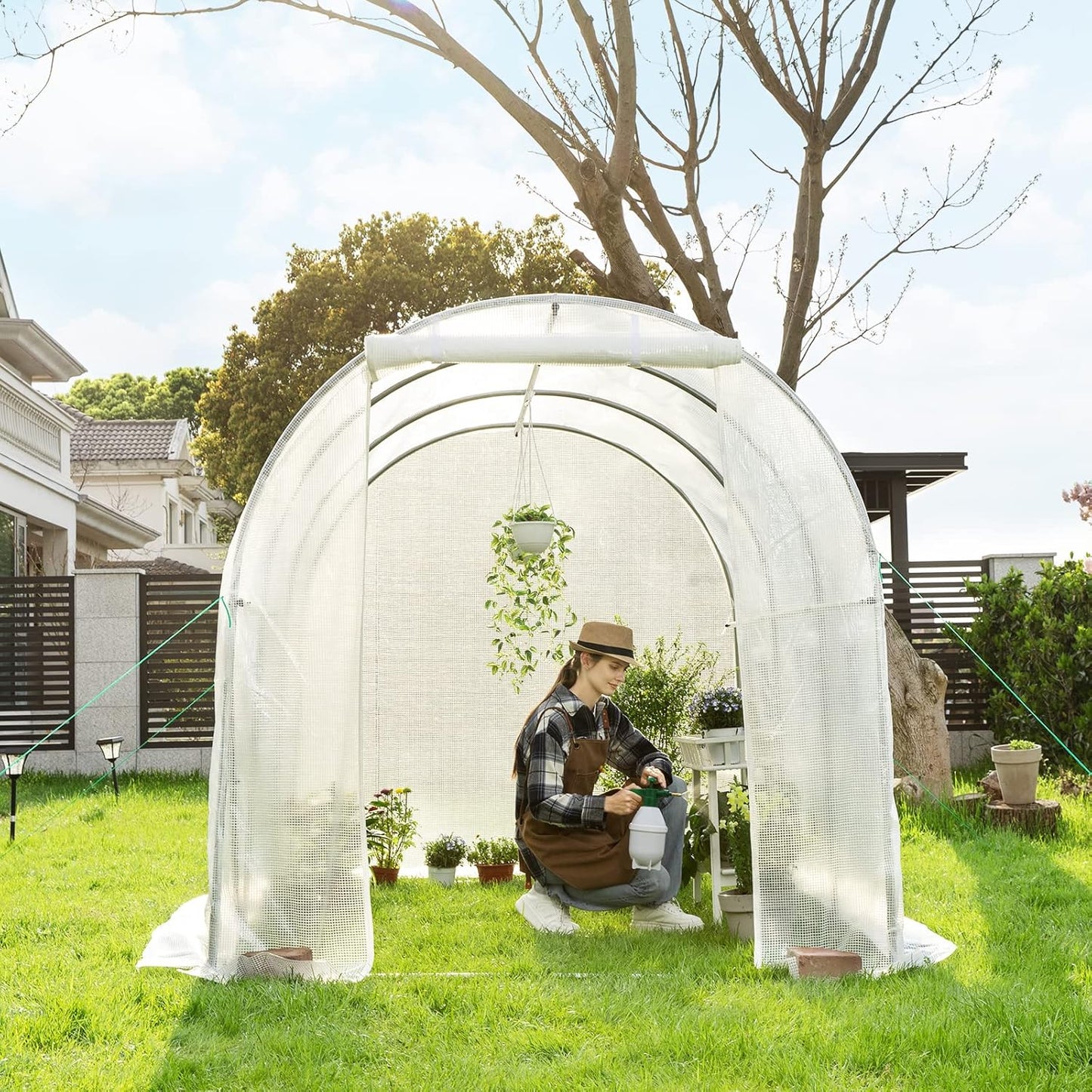 VIVOSUN 10x7x7 Ft. Large Walk in Greenhouse, Greenhouse Tunnel, Garden Plant Hot House with White PE Cover, Roll-up Zipper Door and Window for Outdoor, White