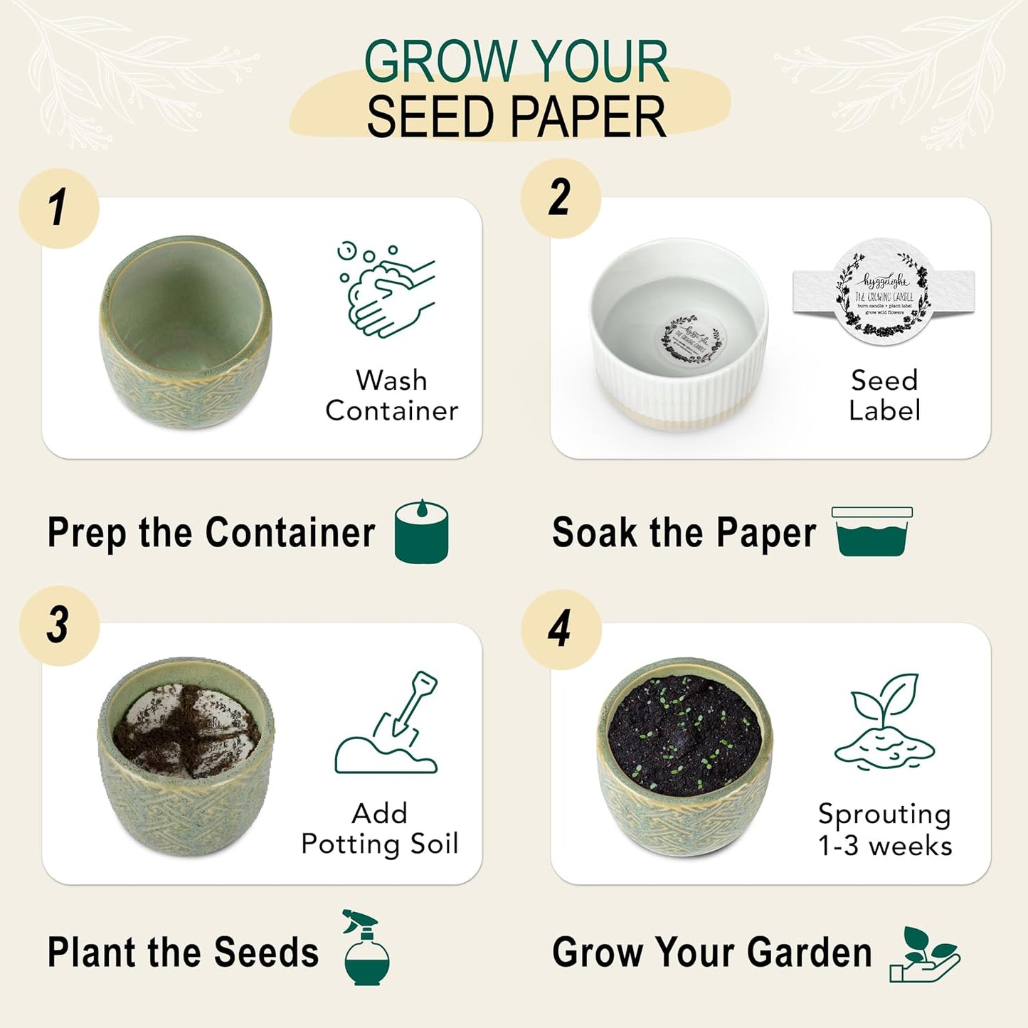 The Growing Candle, Mint & Eucalyptus Scented, 10oz Ceramic Pot, Aromatherapy Candles, 100% Soy, Ida