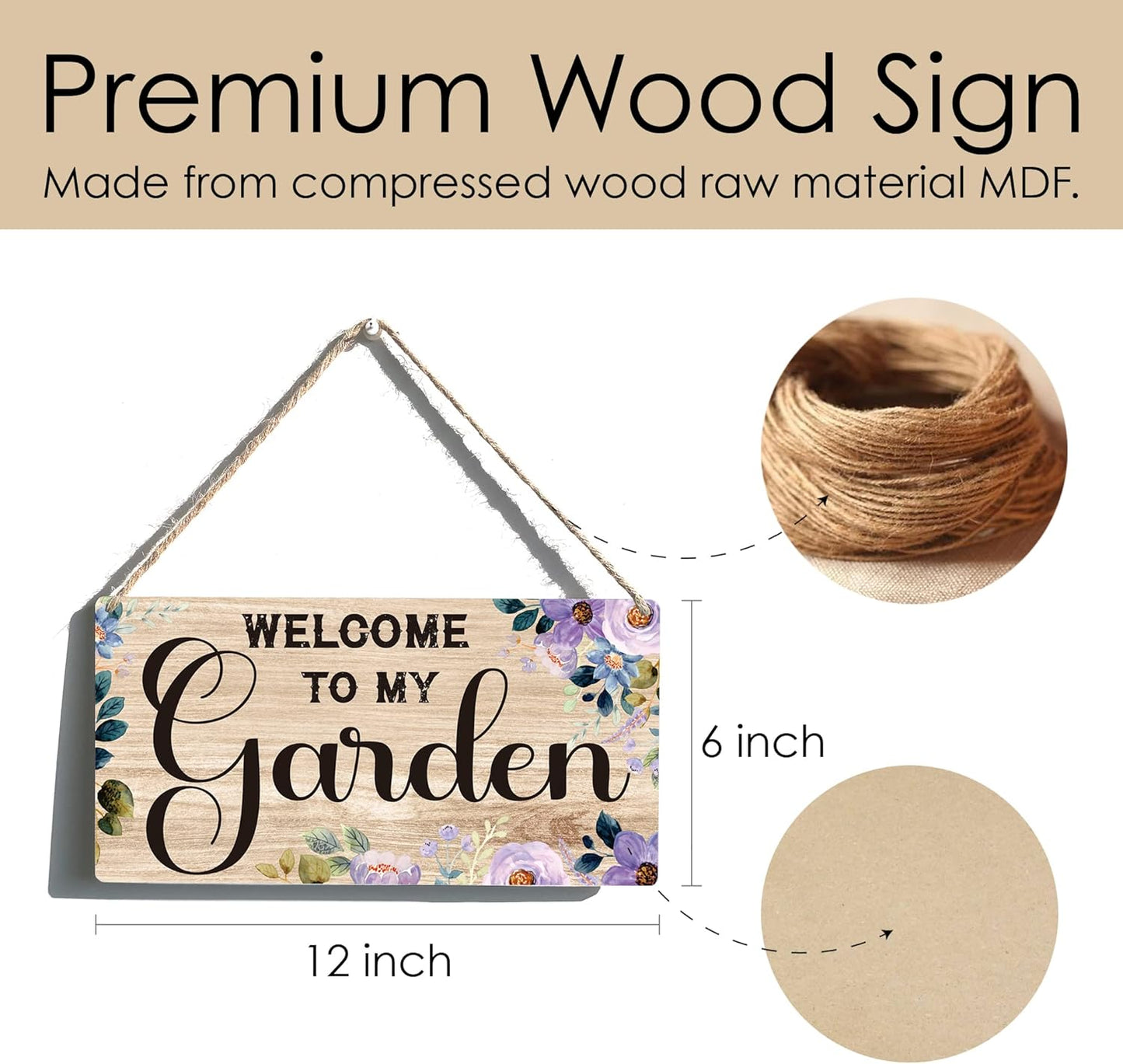 Welcome to My Garden Sign Gift Farmhouse Garden Wooden Hanging Sign Plaque Retro Wall Art Decor for Home Decoration 12 x 6 Inches