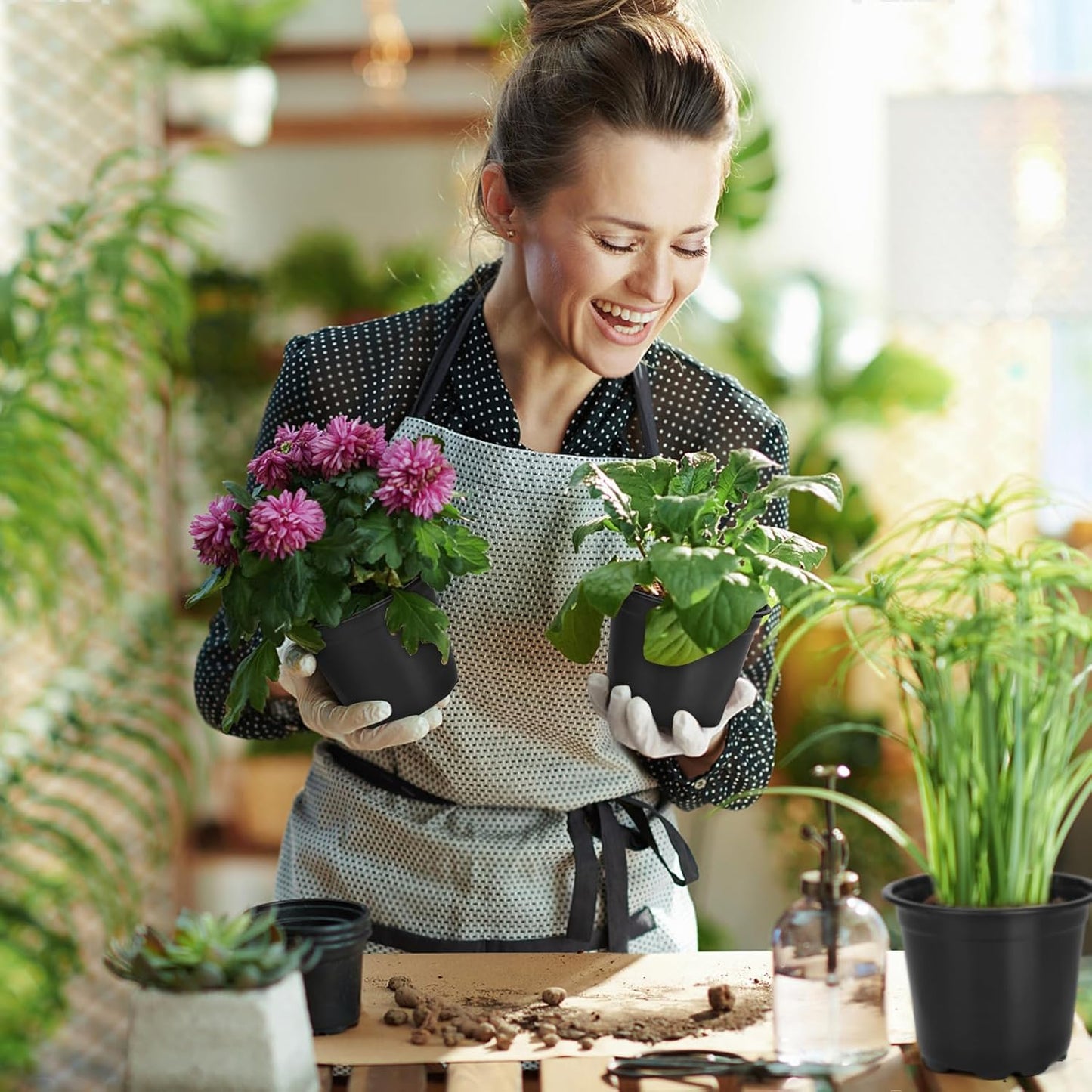 60 Pack 6 Inch Nursery Pots for Plants, Plastic Seeds Starter Pots with Drainage Holes, Small Plastic Plant Nursery Pots for Succulents Seedling Cutting Transplanting (60, 6 Inch)