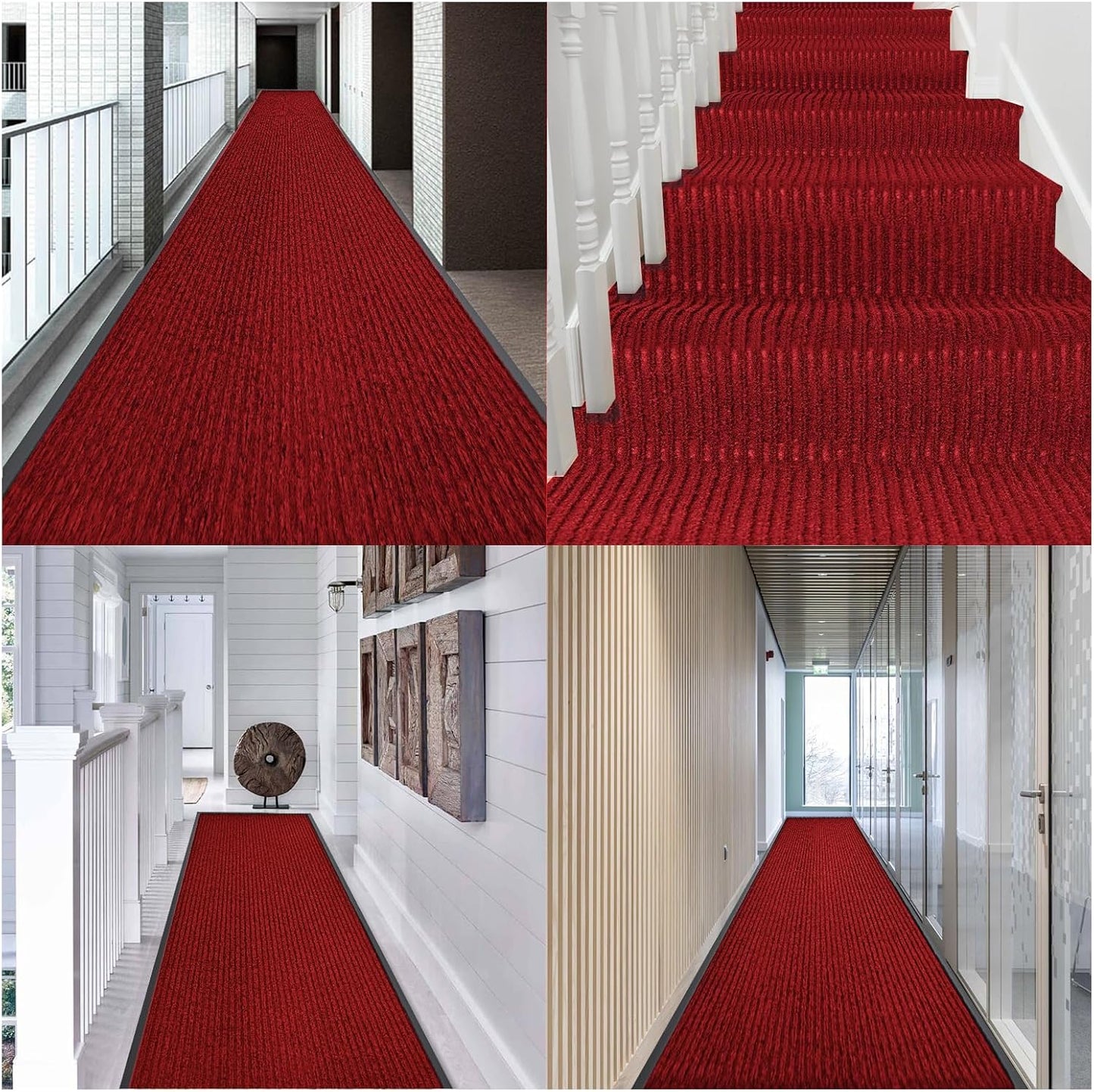 Rubber Door Mat About W3' ×L16' Heavy Duty Large Outdoor Indoor Mat Durable Entrance Doormat Waterproof Rubber Back Rugs for Home Entryway Patio Porch Office Business Areas (Wine Red)