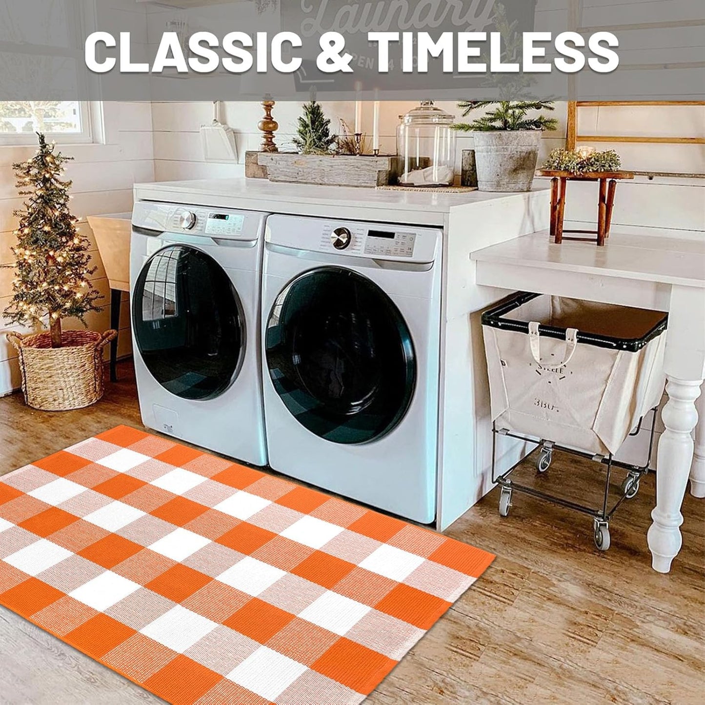 IOHOUZE Fall Buffalo Plaid Check Rug Outdoor Doormat 27.5 x 43 Inches Washable Woven Porch Decor Welcome Mats for Front Door/Farmhouse/Entryway/Home Entrance Orange and White Outdoor Rug