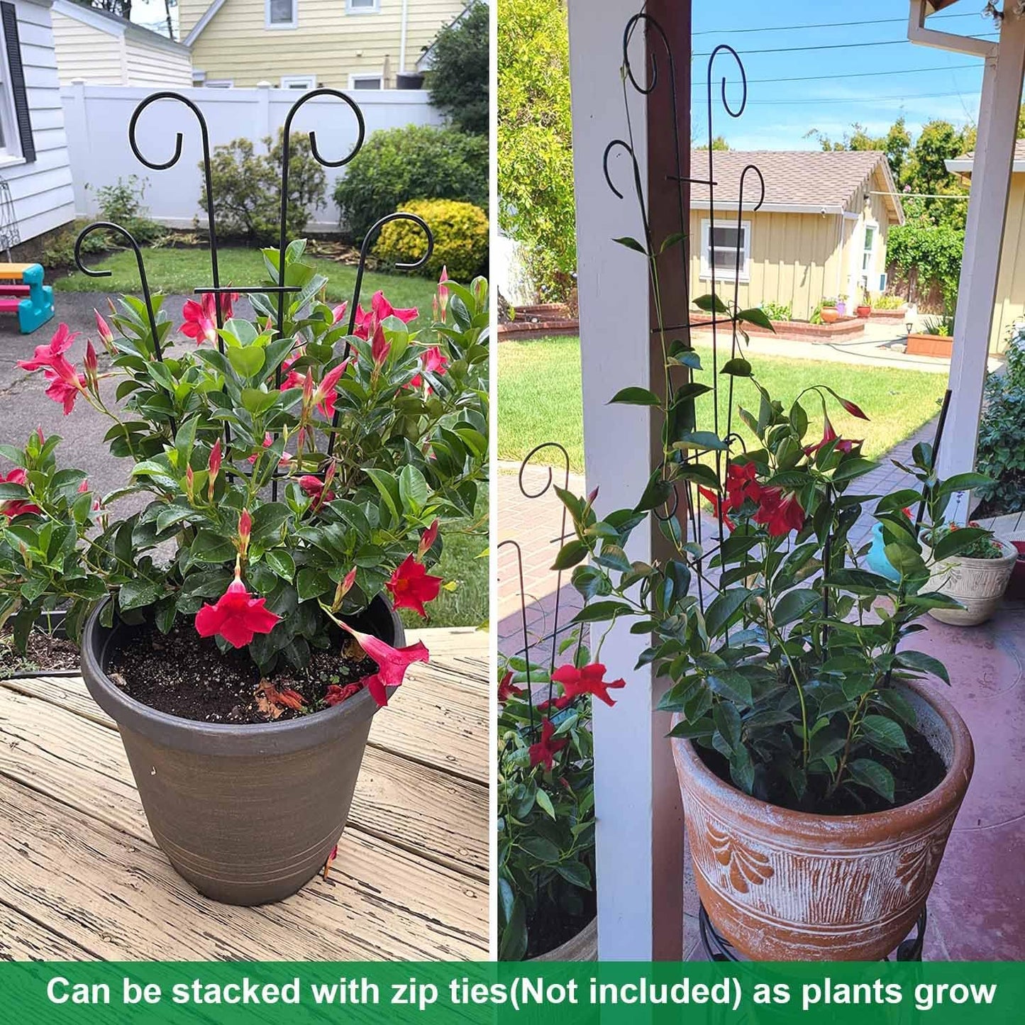 4 Pack 23'' Metal Garden Trellis for Climbing Plants Outdoor, Indoor Plant Trellis Support for Potted Plants, Rustproof Pot Trellis for Houseplant Flower Vines Ivy, Wave Shape, Black