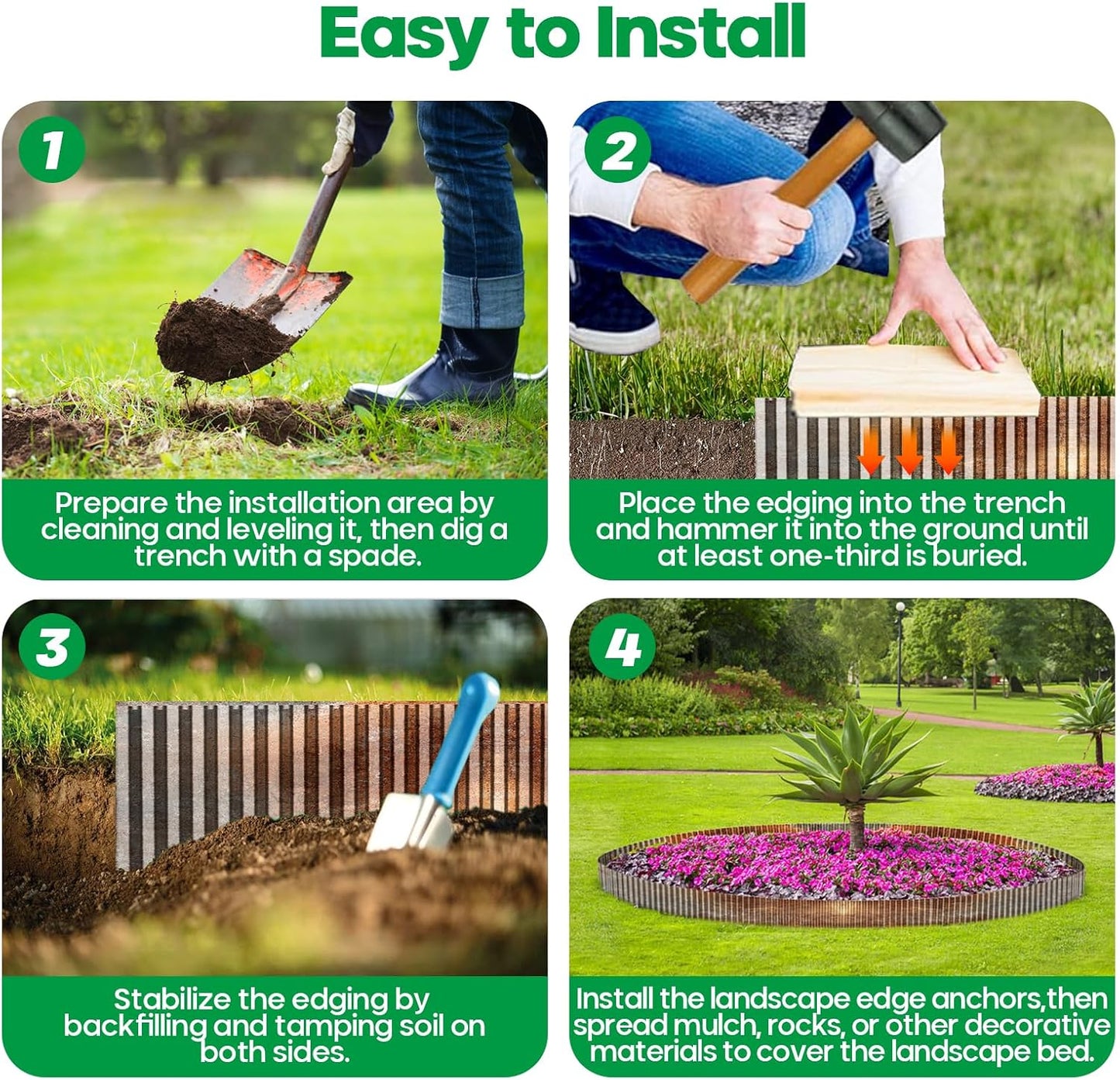 Corrugated Metal Garden Edging,Sturdy Tall Landscape Edging Borders with 6pcs Anchor Stakes, Perfect DIY for Flower Beds, Lawn and Pathway,Tree Surrounds,Paver Edges (Pre-Rusted 8"×20FT)