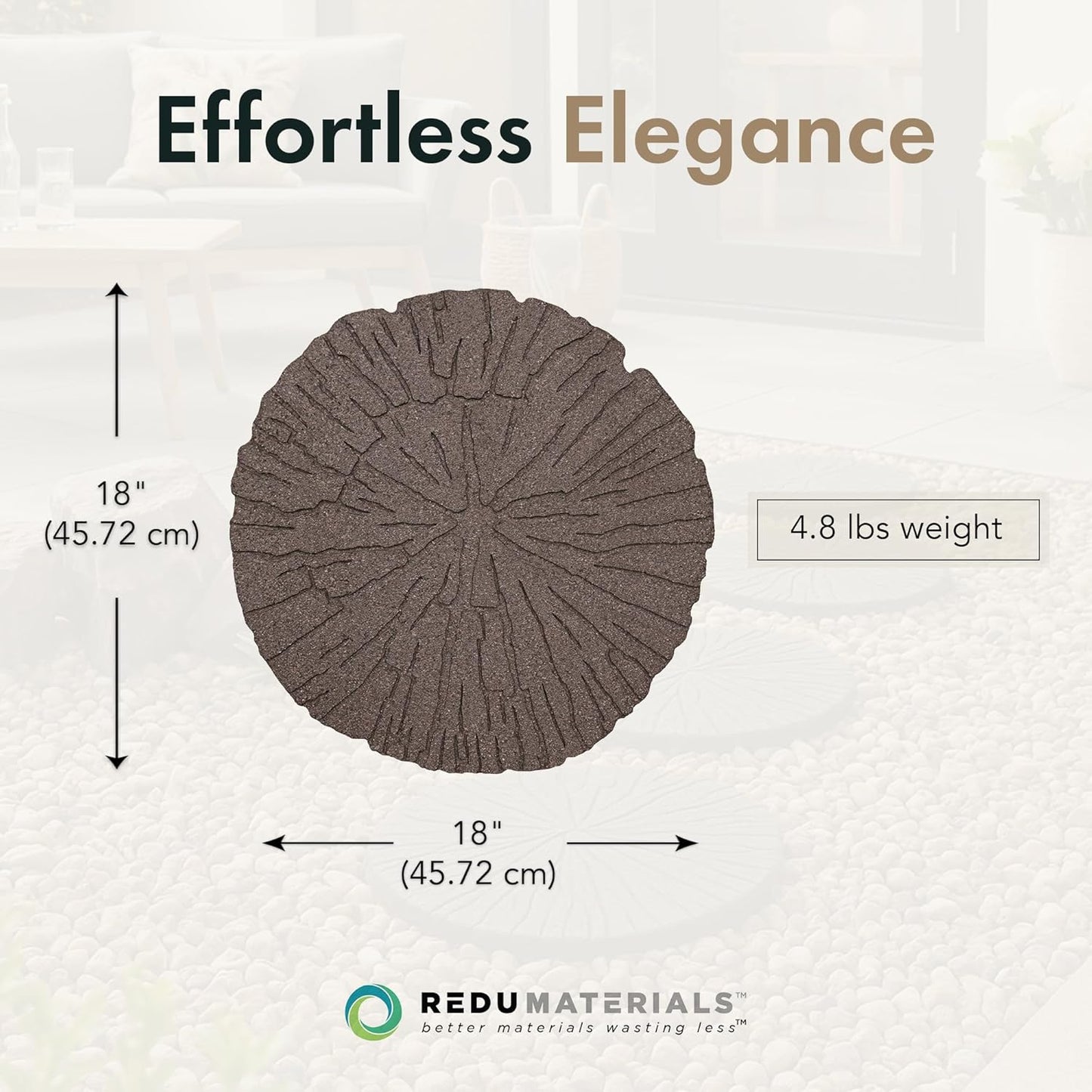 Garden Central 4-Pack 18”x18” Fake Cracked Log Rubber Stepping Stones, Round, Brown – Reversible Non-Slip Outdoor Faux Decorative Set for Landscaping – DIY Decor for Walkways & Yard Pathways