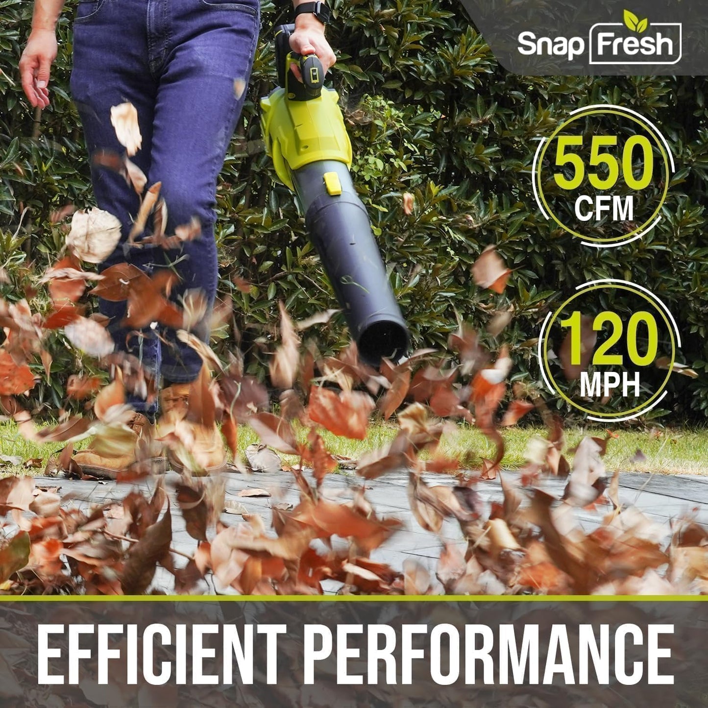 SnapFresh Cordless Leaf Blower - 550CFM Electric Leaf Blower Cordless with 2 x 4.0 Ah Battery and Fast Charger - 20V Lightweight Leaf Blower for Yard and Garden, Battery Operated Blower for Lawn Care