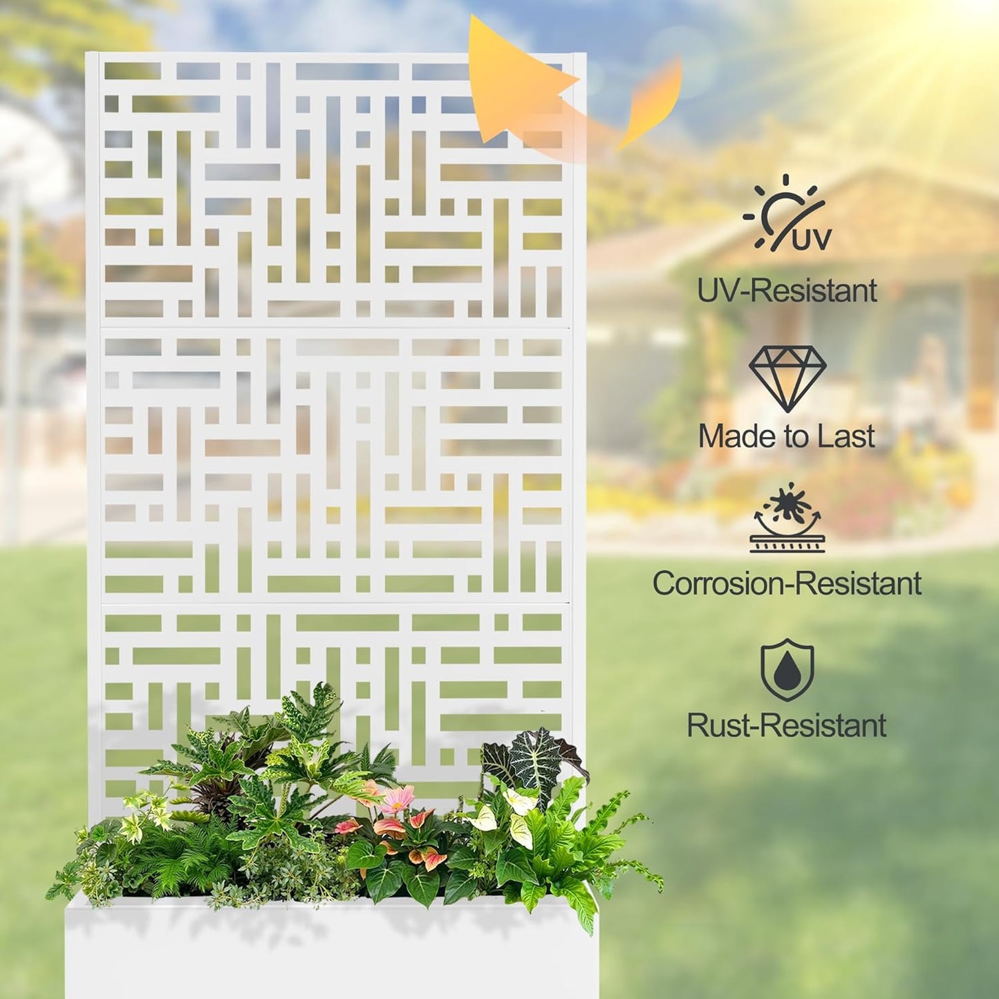 Raised Garden Bed with Trellis and Wheels,73"x35"x16" Metal Raised Garden Bed,White Modern Metal Planter with Climbing Trellis for Vines & Vegetables