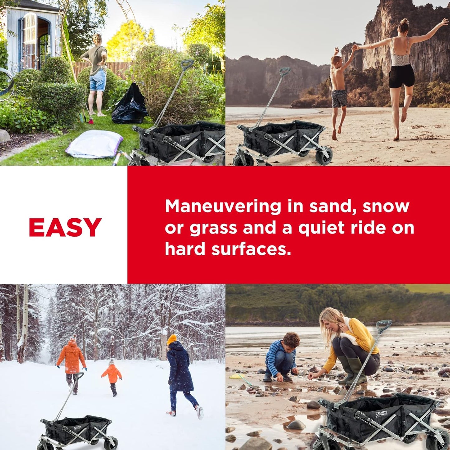 Creative Outdoor Push Pull Stroller Wagon, Beach Hauler XXL with Canopy, Collapsible and Portable Heavy Duty Folding Cart, Supports up to 200lbs Weight Capacity, Giant 10" Wheels