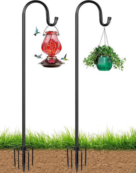 XDW-GIFTS Bird Feeder Pole for Outdoor, 2-Pack 76 Inch Shepherds Hooks Heavy Duty Garden Pole for Hanging Plant Basket, Solar Light Lanterns, Garden Plant Hanger Stands with 5 Base Prongs