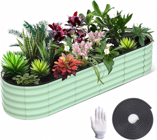 Galvanized Raised Garden Bed, 8x2x1.5Ft Metal Planter Box Outdoor, Oval Open-Ended Base Planter Raised Boxes for Vegetables Flower Herb