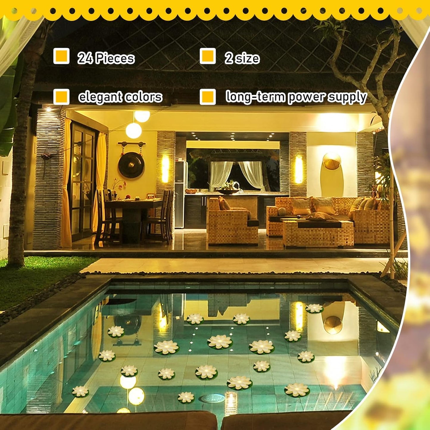 Liliful 24 Pcs Diwali Lotus Decoration Pool Floating Lights, Artificial Flowers Lotus with LED,Lily Pads Water Lantern for Indian Puja Home Decoration(3.94 Inch, 5.91 Inch,White)