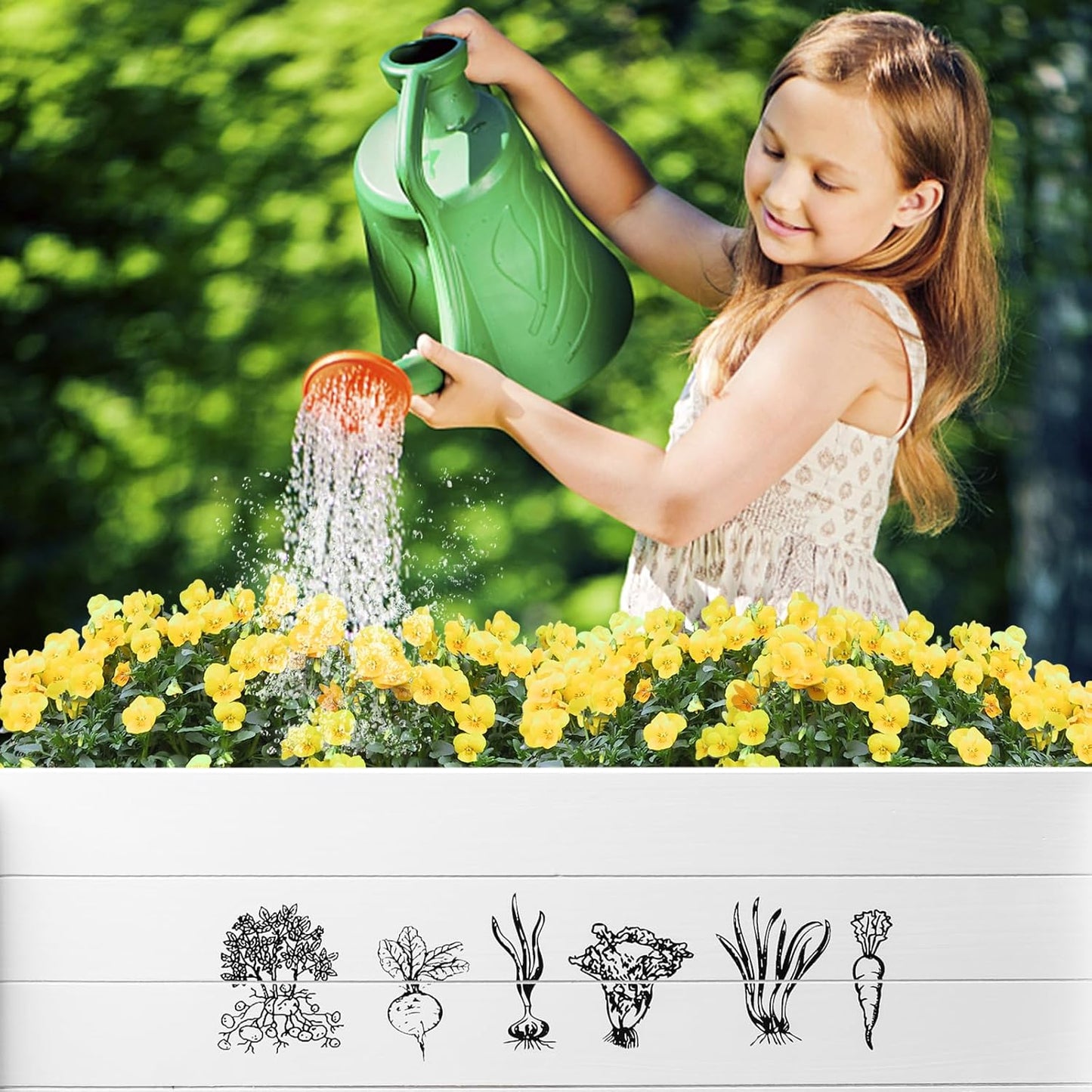 WONDER GARDEN Raised Garden Bed-Planters for Outdoor Plants - Wood Planter Boxes Outdoor for Kids with Legs and DIY Chalkboard for Vegetables Flower Herb（White）