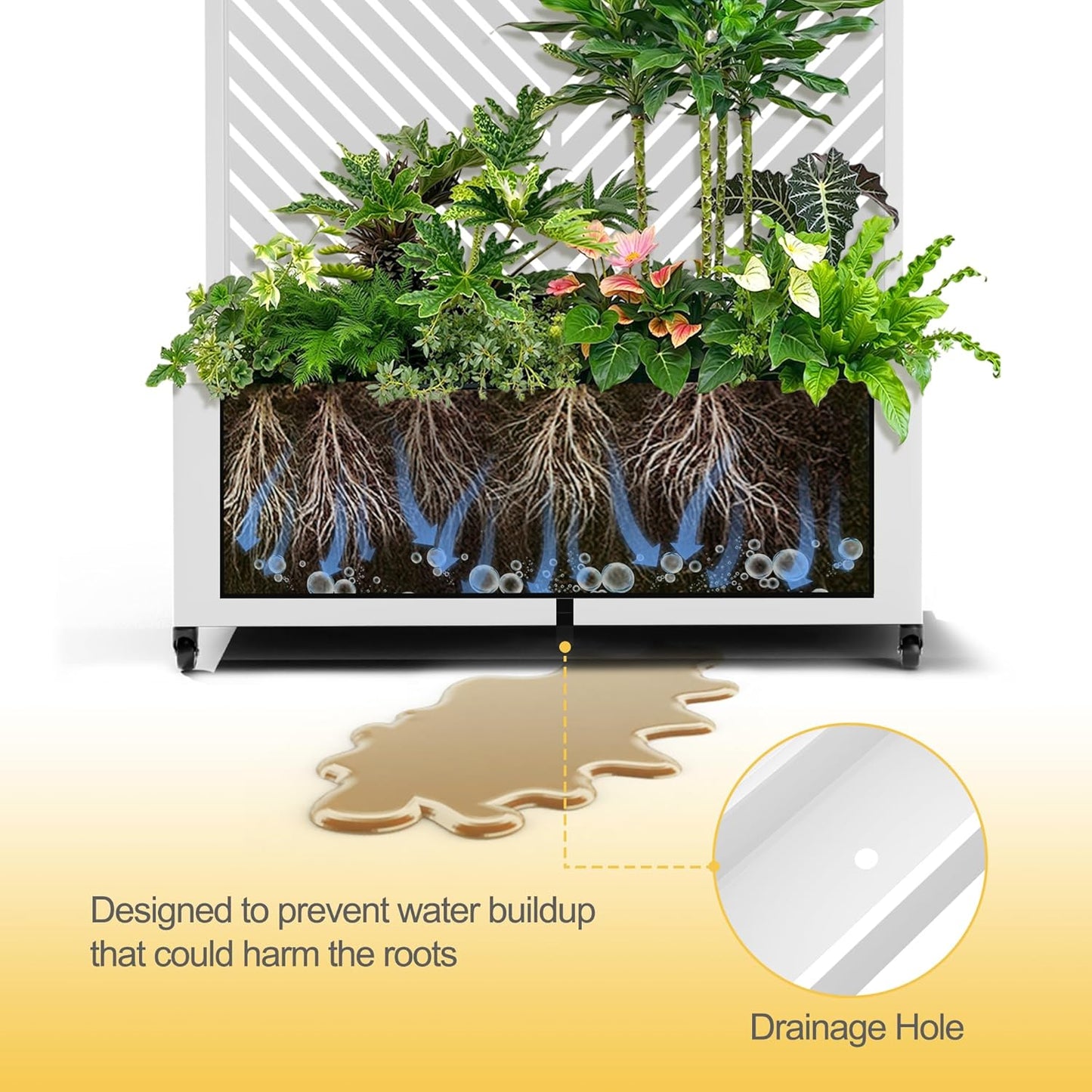 Raised Garden Bed with Trellis and Wheels,73"x35"x16" Metal Raised Garden Bed,White Parallel Metal Planter with Climbing Trellis for Vines & Vegetables