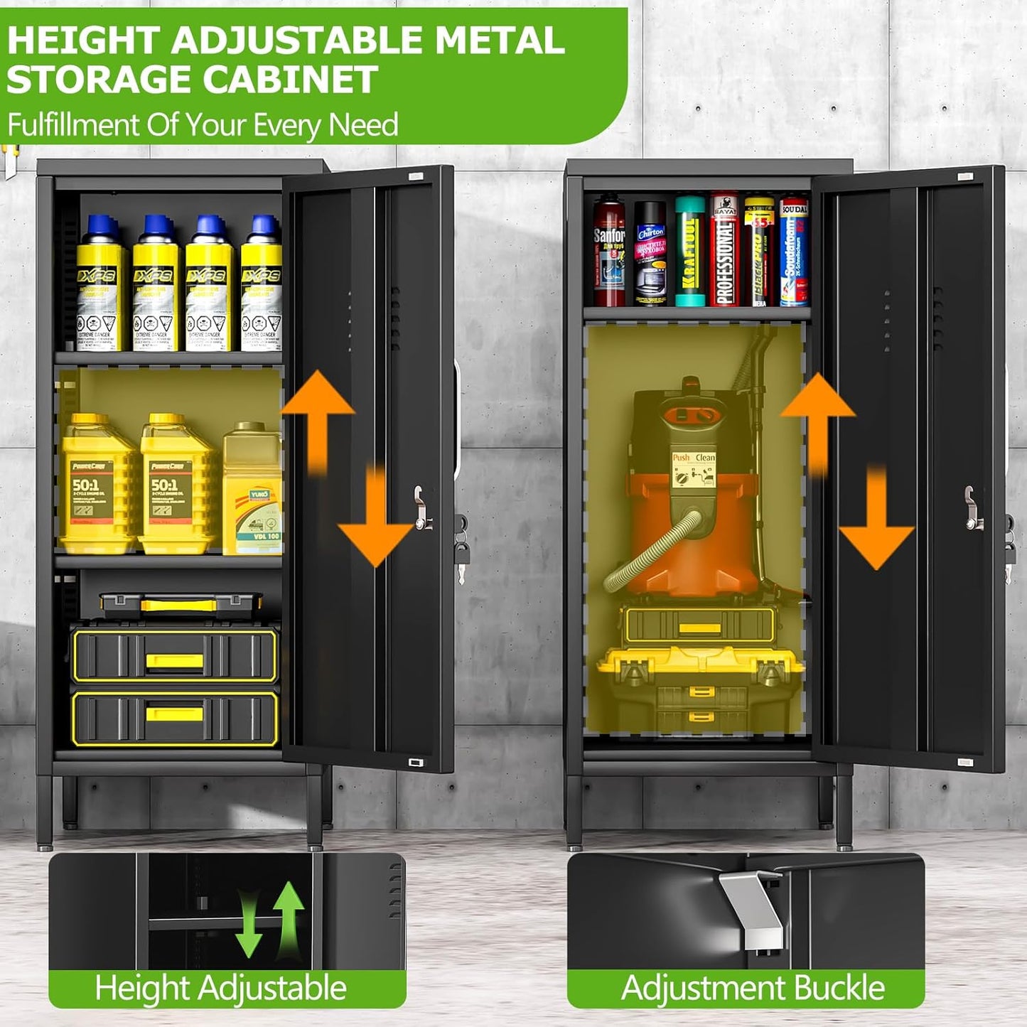 35" Metal Storage Locker, Lockable Employees Metal Locker with Door and Adjustable Shelves, Steel Locker for Home, School, Office, Gym (Black)