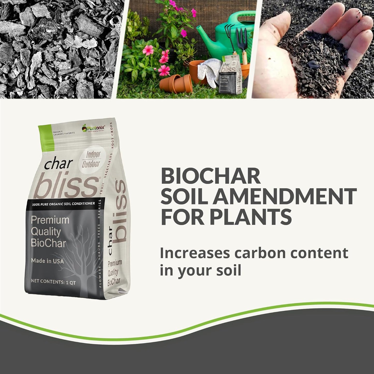 Char Bliss (8 Qts) - Organic Biochar for Plants - OMRI-Listed Biochar Soil Amendment Organic - Bio Char for Plants - Horticultural Charcoal for Plants, Potting Soil, Garden Soil, & Potting Mixes