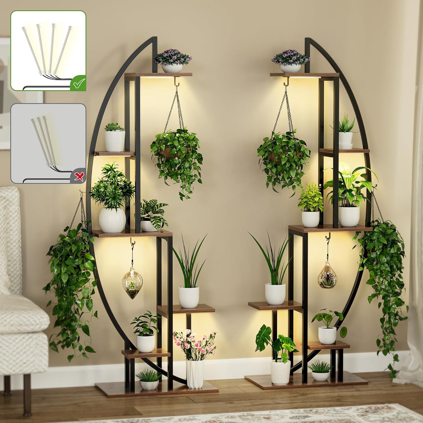 Plant Stand Indoor With Grow Lights, Plant Stand Indoor Tall, Metal Plant Stands Indoor Clearance, Tree Shaped Plant Rack Indoor (BlackMoon)