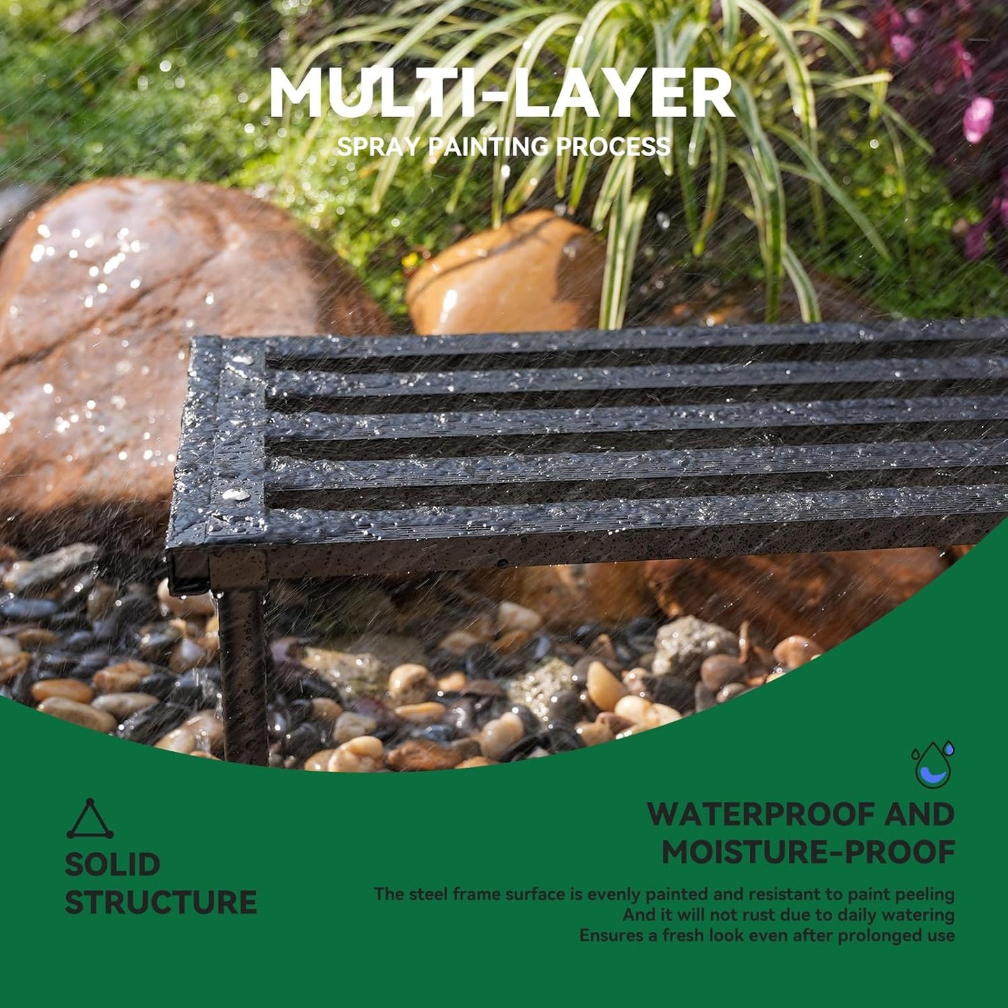 Metal Plant Stand, Rust-proof Aluminum Display Rack, Plants Display Stands Decoration Racks for Living Room Garden Balcony Patio (Black, 41.3Inch Low)