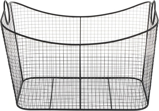 Deco 79 Metal Large Open Frame Wire Grid Storage Basket with Curved Sides and Ring Handles, 30" x 20" x 20", Black