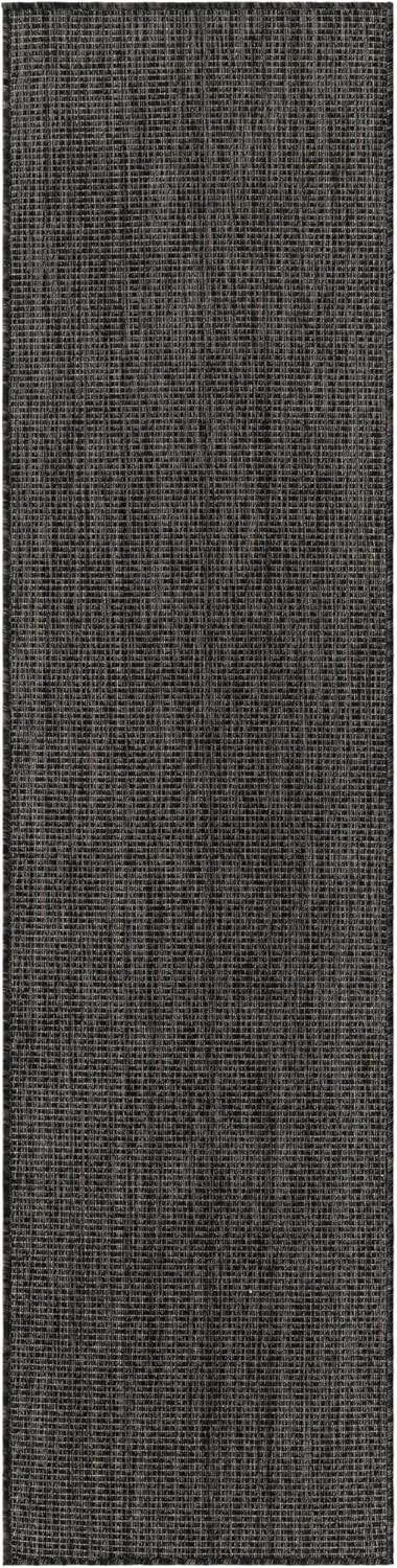 Unique Loom Collection Casual Transitional Solid Heathered Indoor/Outdoor Flatweave Area Rug (2' x 8' Runner, Black/Ivory)