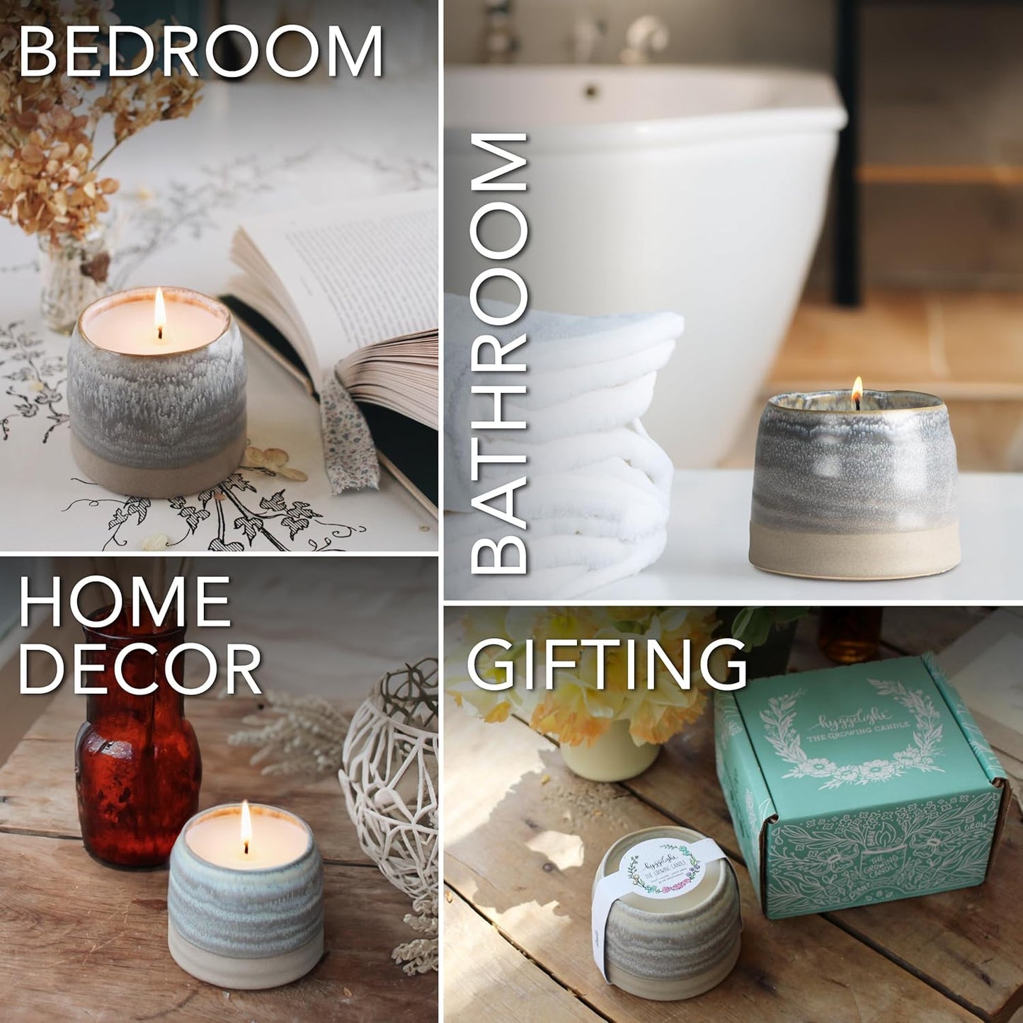 The Growing Candle, Mint & Eucalyptus Scented, 10oz Ceramic Pot, Aromatherapy Candles, 100% Soy, Greta