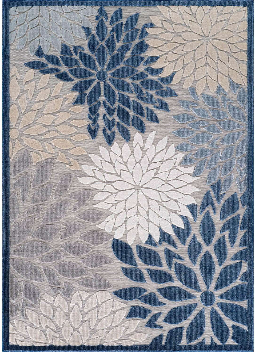 Beverly Rug Outdoor Rug 9x12 Large Modern Floral Tropical Area Rugs for Indoor and Outdoor Patio Easy to Clean Non Shedding Living Room Porch Garden Washable Outside Carpet (9 x 12 Blue)