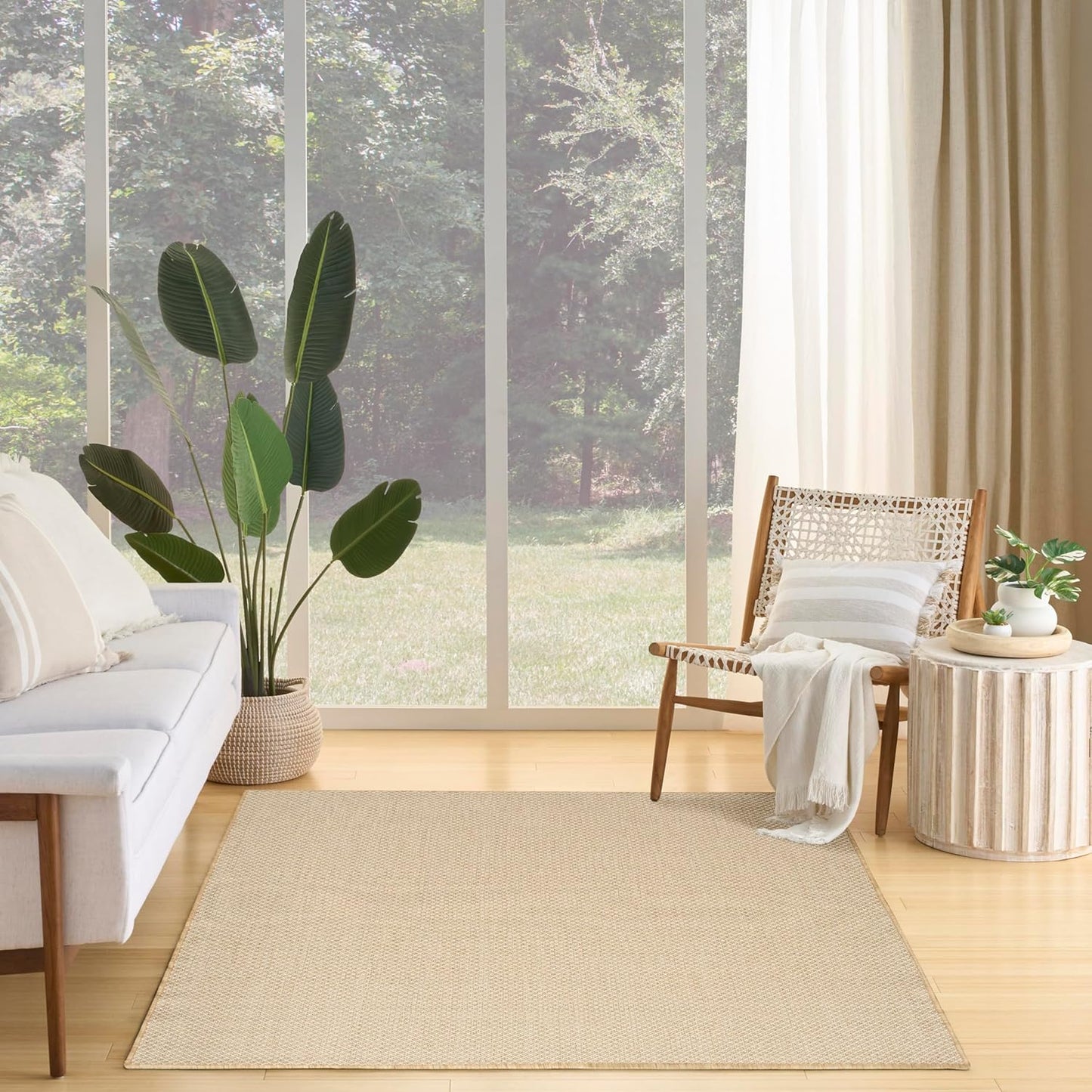 Nourison Home Courtyard Natural 6' x 9' Area Rug - Easy Clean, Non Shedding, Bed Room, Living Room, Dining Room, Kitchen (6' x 9')