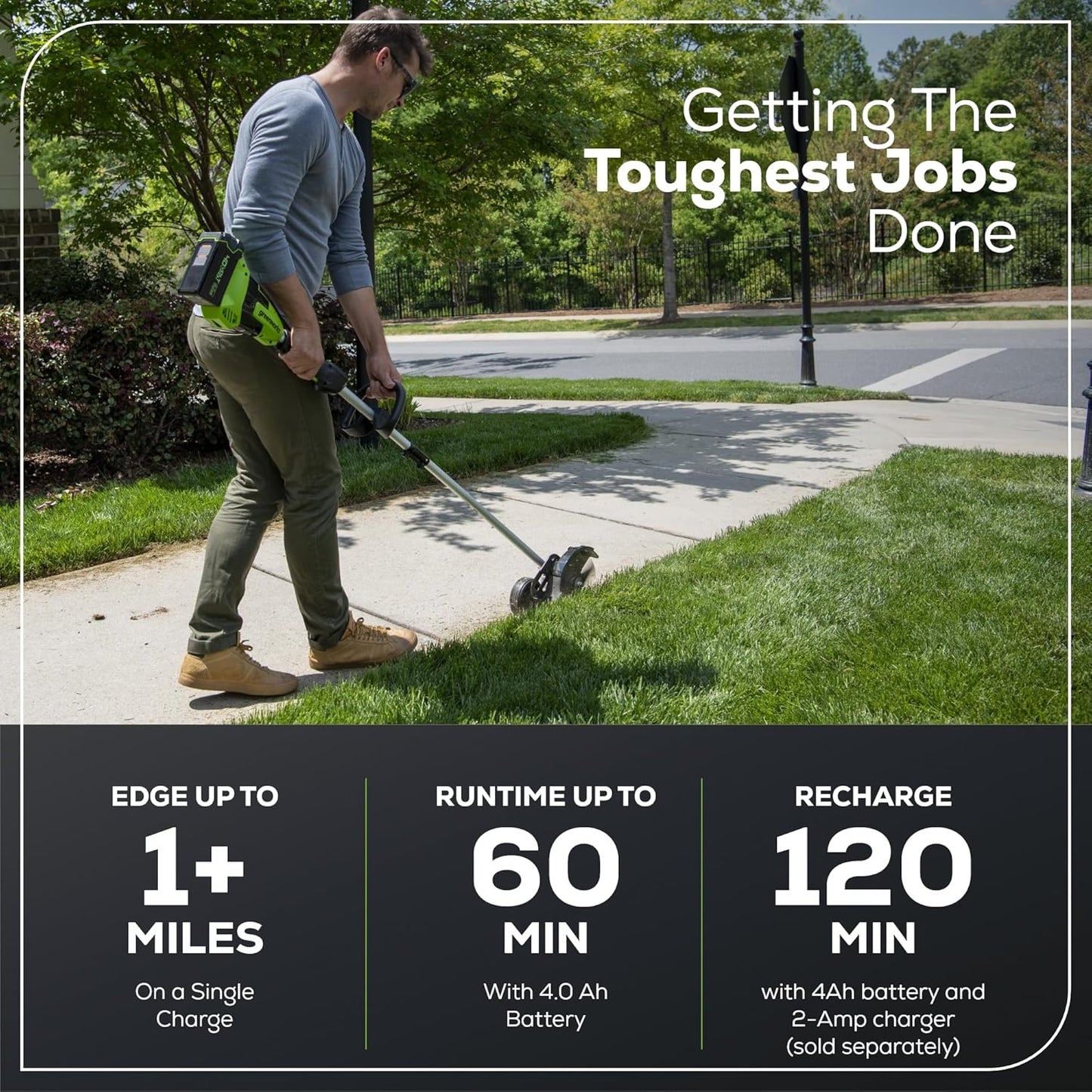 Greenworks 40V 8" Brushless Edger, Battery and Charger Not Included