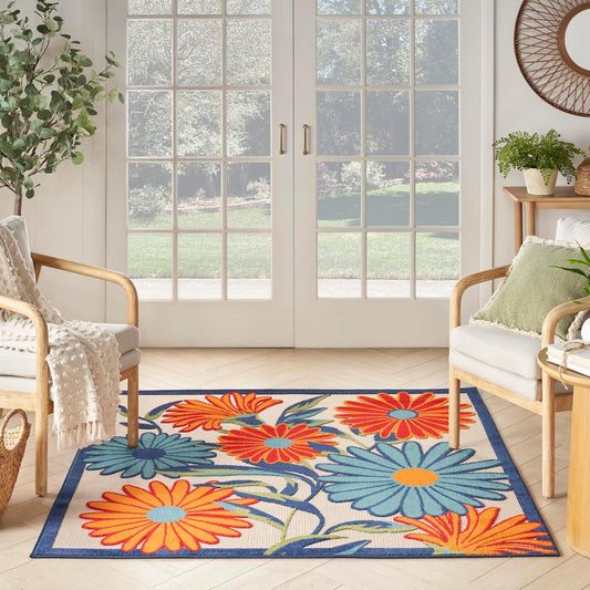 Nourison Home Aloha Multicolor 5' x Square Area Rug, Easy Clean, Non Shedding, Bed Room, Living Room, Dining Room, Kitchen (5' Square)