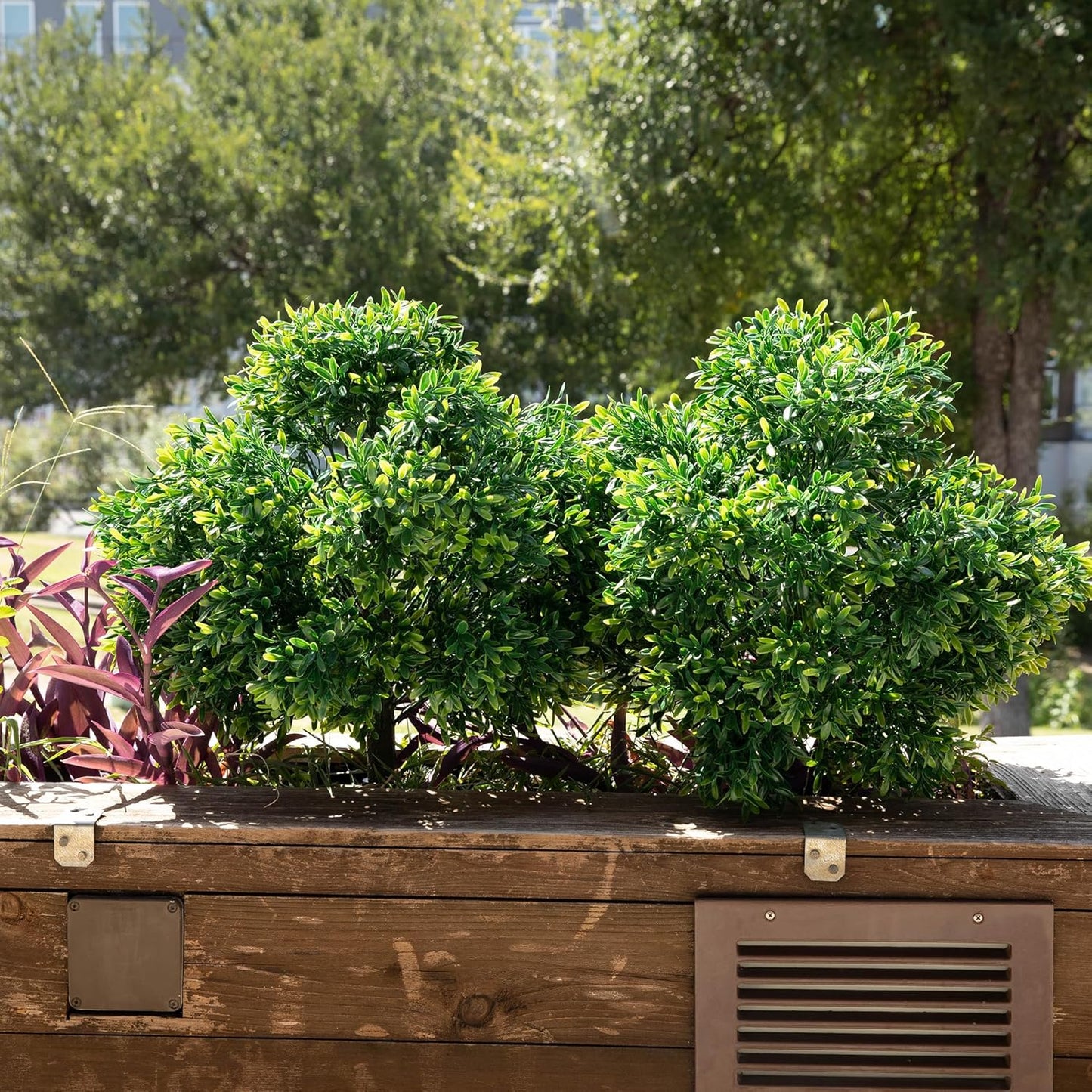 Premium 16" Diameter Artificial Japanese Boxwood Topiary – Set of 2 Faux Plants with Ground Spikes – UV-Resistant, Realistic Outdoor & Indoor Garden Décor – Weatherproof and Durable