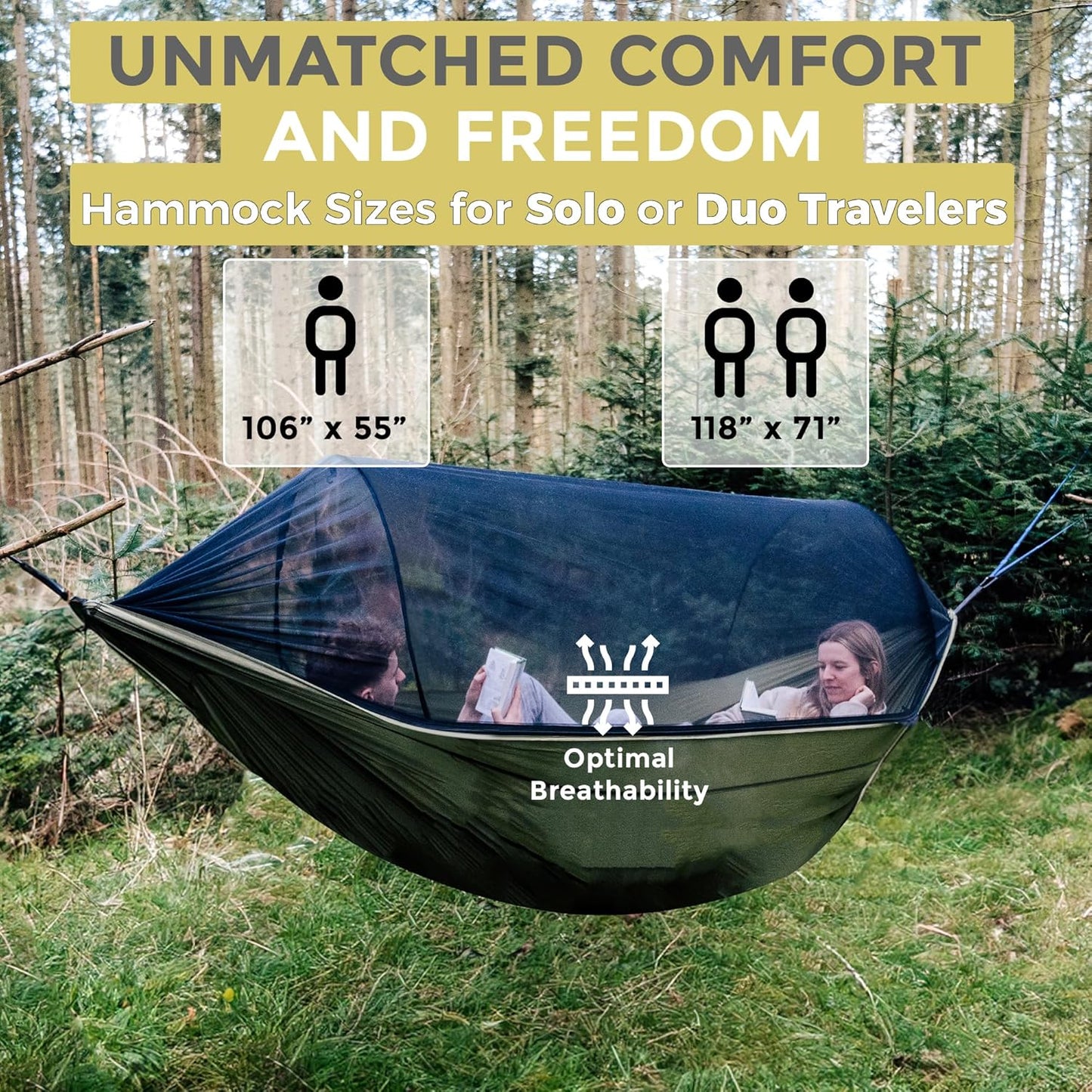Miztli Camping Hammock -Portable Hammock w/Spacious Net & Tree Straps w/Adjustable Loops, Double and Single Hammock for Outdoor, Indoor, Hiking and Travel