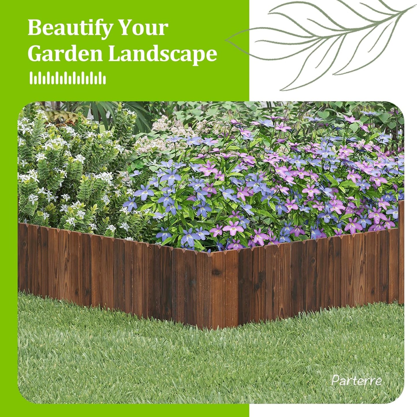 Wooden Garden Edging Border Wood Garden Fence Wooden Landscape Edging Decorative No-Dig Garden Edging Landscaping Lawn Edging Fence- 7.87”H x48”L（1 Pack）