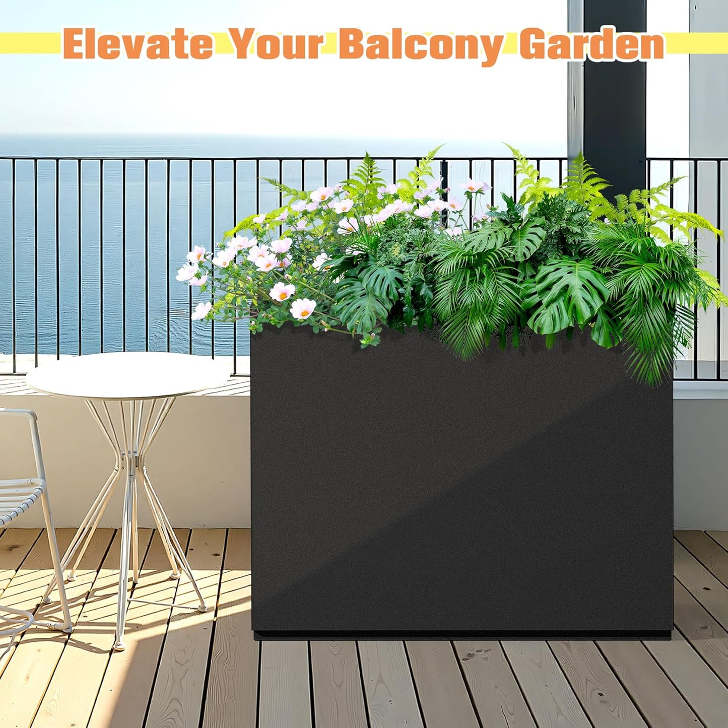 Rectangle Planter for Indoor & Outdoor, Tall and Long Planter Boxes with Drainage Holes, Mental Divider Planter Box All-Weather Use for Plants, Flowers, 29.9" L x 12" W x 24" H, Black