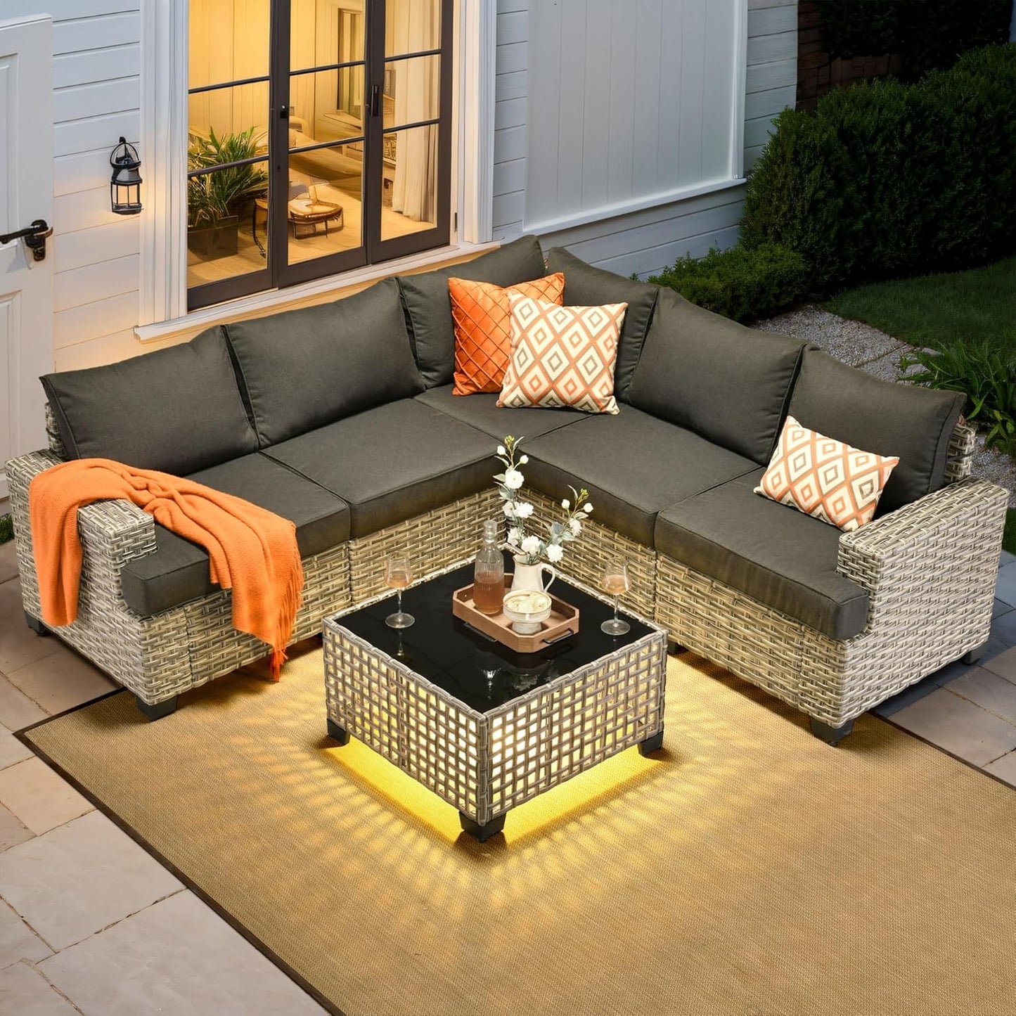 HOOOWOOO Outdoor Sectional Patio Furniture Set,6 Pieces Wicker Conversation Sets L Shaped Couch,Extra Deep Out Door Sofa Outside Furniture,Black