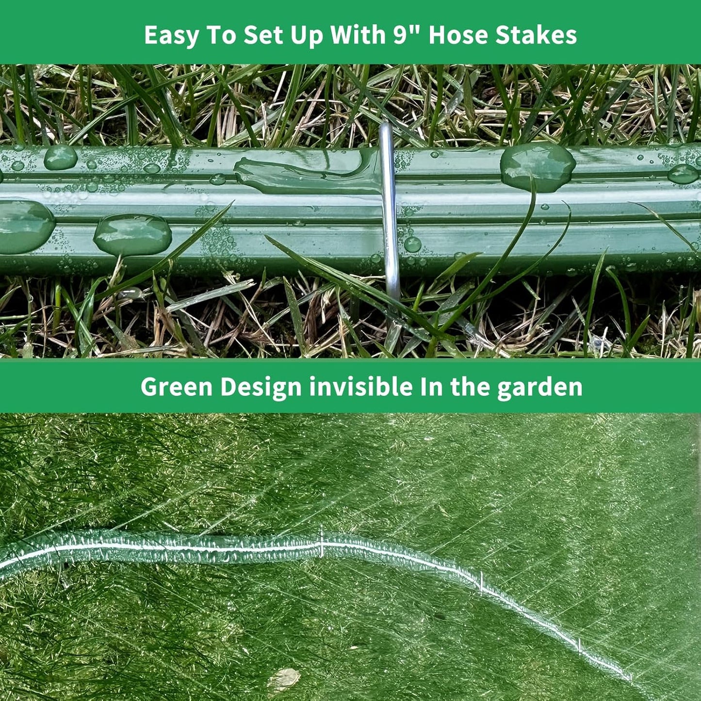 Watoo 2025 Sprinkler Hose & Soaker Hose for Yard - 50 FT Reinforced Flat Garden Hose with Holes, Heavy Duty No-Kink Lawn Irrigation Hose (Includes Stakes, High Pressure Spray)