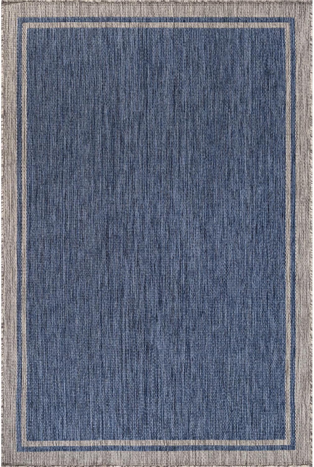 CAMILSON Outdoor Rug, 5x7 Bordered Navy Blue Gray Modern Area Rugs for Indoor and Outdoor Patios, Porches Waterproof Washable Porch Deck Outside Carpet (Bordered Navy, 5 x 7)