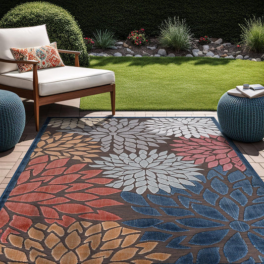 Beverly Rug Outdoor Rug 6x9 Modern Floral Tropical Area Rugs for Indoor and Outdoor Patio Easy to Clean Non Shedding Living Room Porch Garden Washable Outside Carpet (6 x 9 Brown)