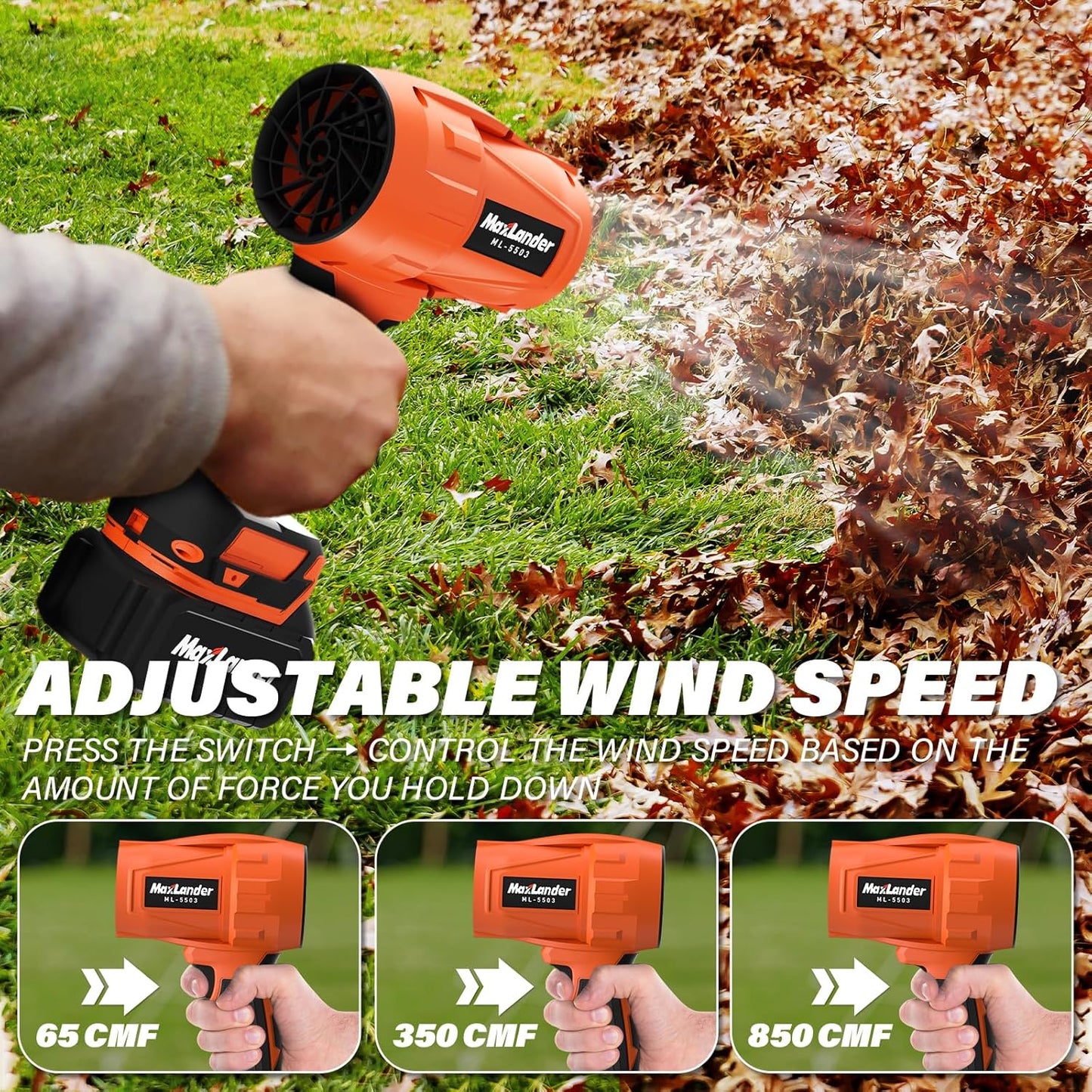 Leaf Blower Cordless, 21V Electric Handheld Leaf Blower with 2x3.0Ah Battery and Charger, Adjustable Speed for Lawn Care, Patio Cleaning, Blowing Leaves and Dust